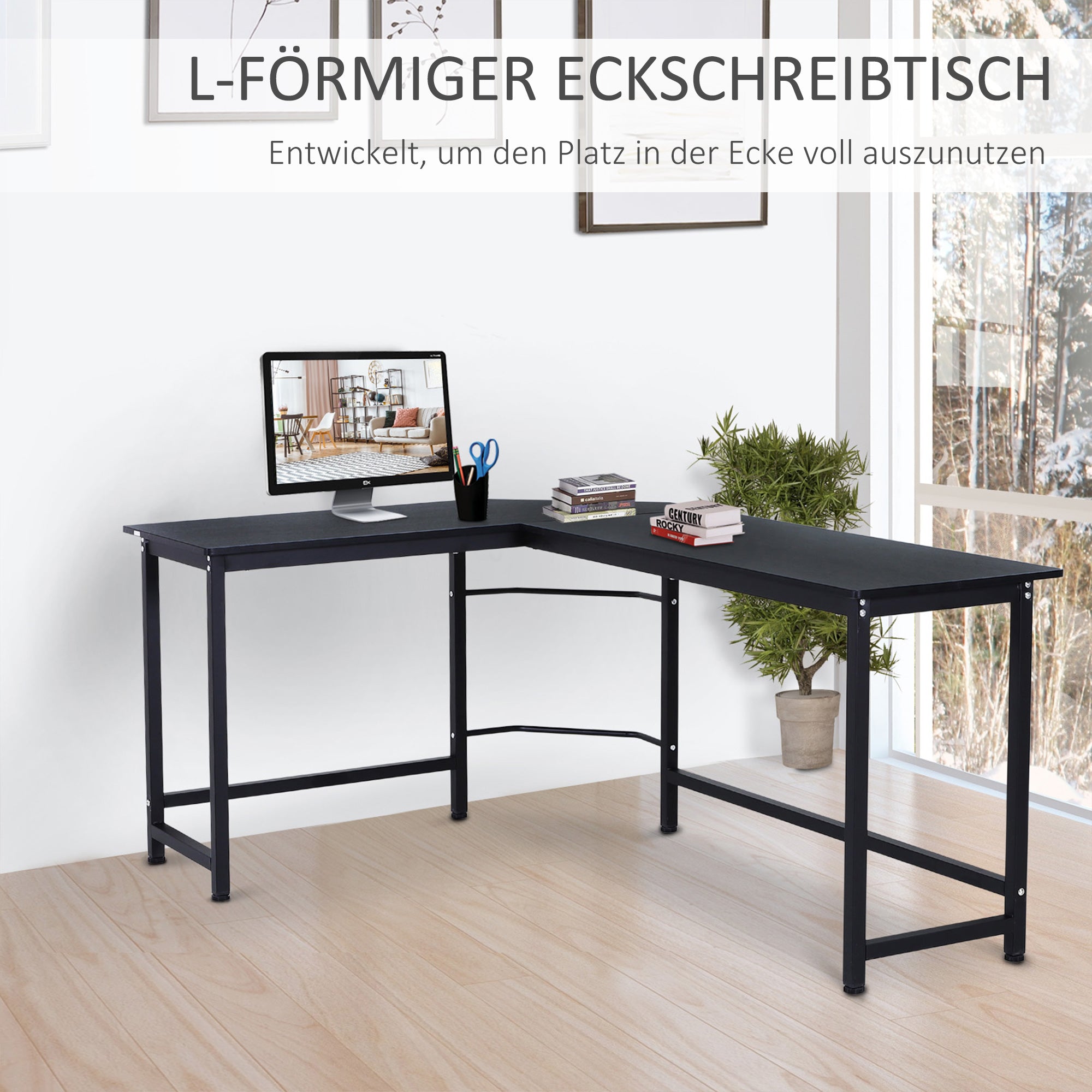 Logidon Vinsetto hoekbureau 168 x 120 cm in hoogte verstelbaar zwart