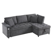 Logidon L-vorm slaapbank grijs fluweel chenille 209x130 cm opbergruimte