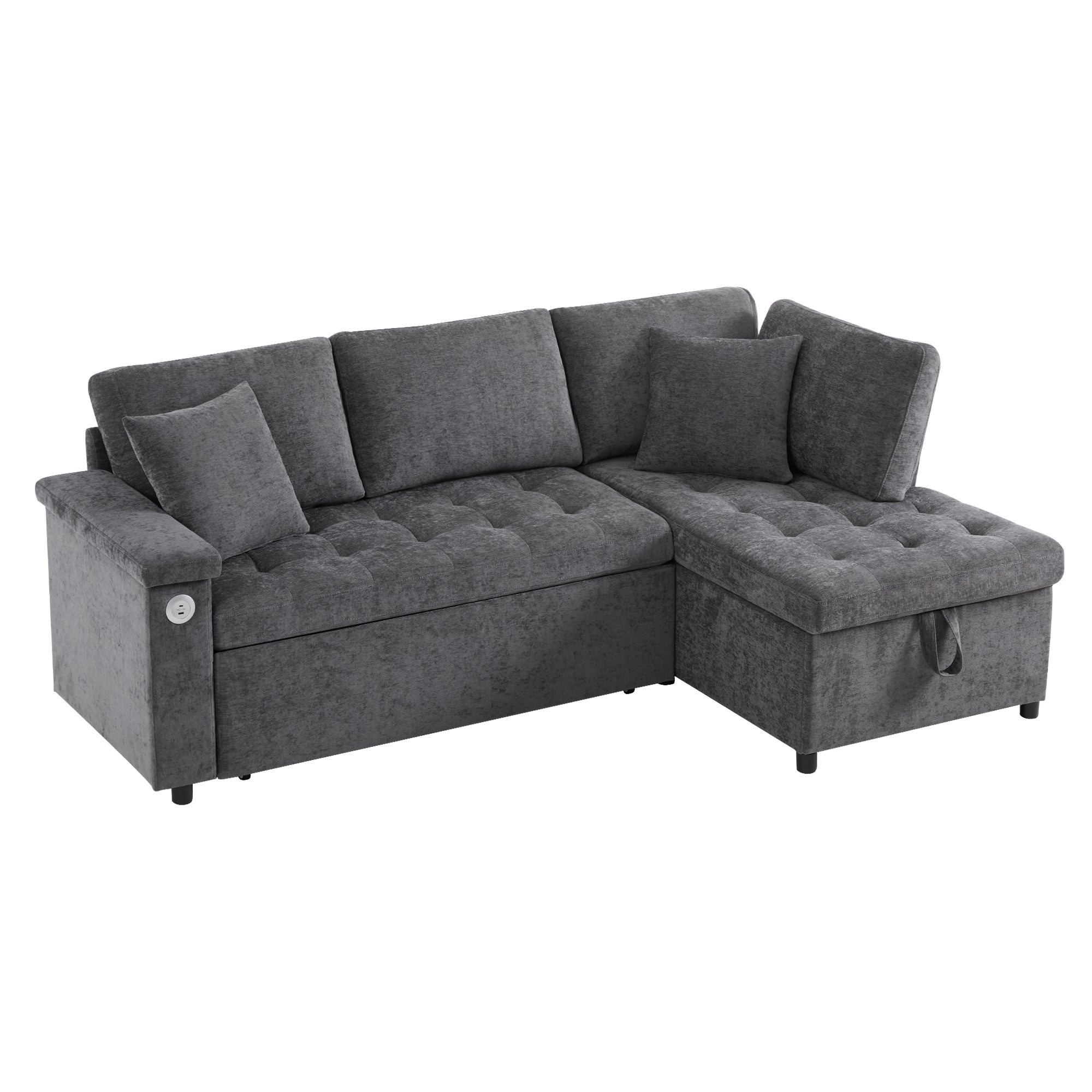 Logidon L-vorm slaapbank grijs fluweel chenille 209x130 cm opbergruimte