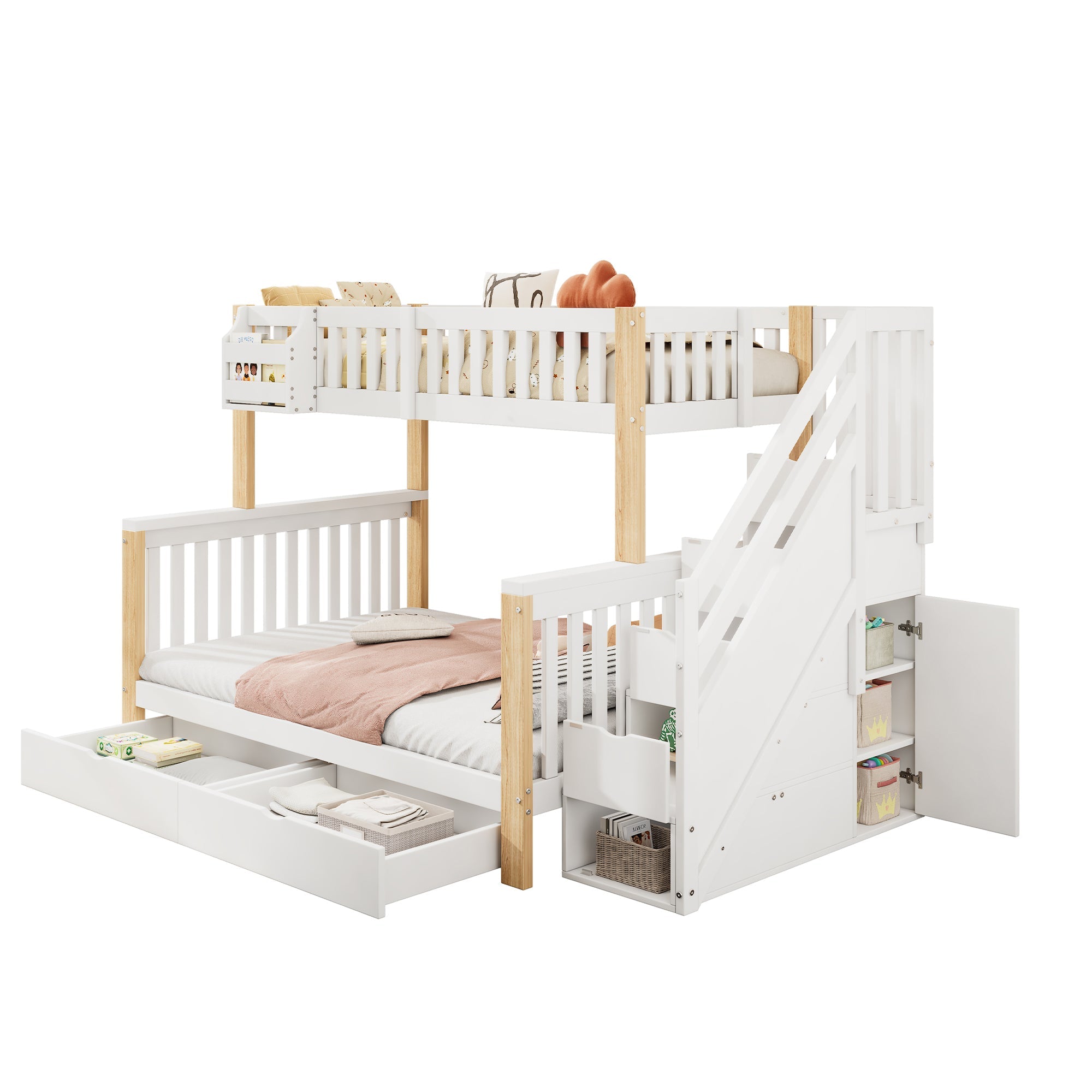 Logidon kinderstapelbed tweepersoonsbed met opbergruimte 140x200 wit naturel
