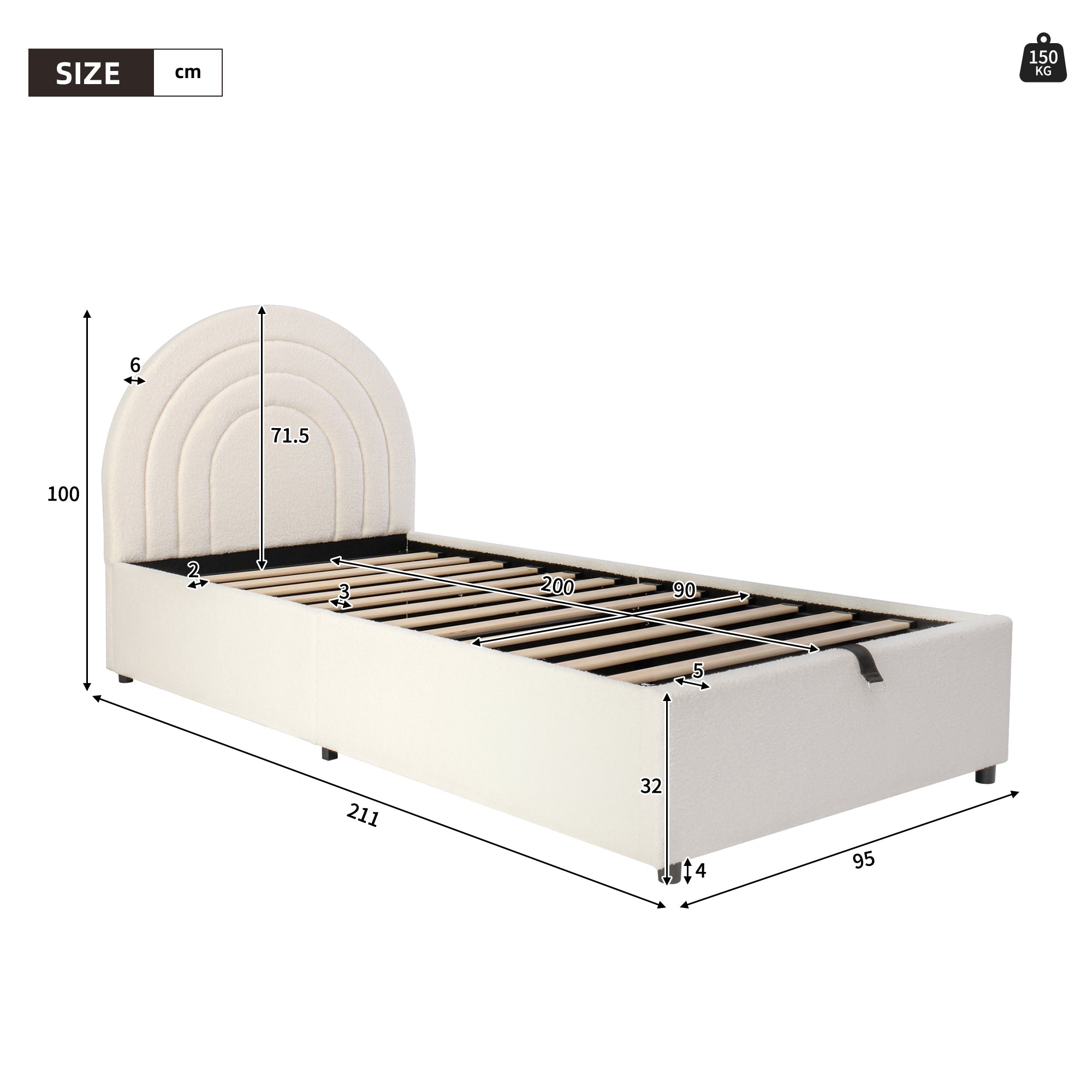 Logidon kinderbed 90x200 beige bouclé hoofdbord lattenbodem