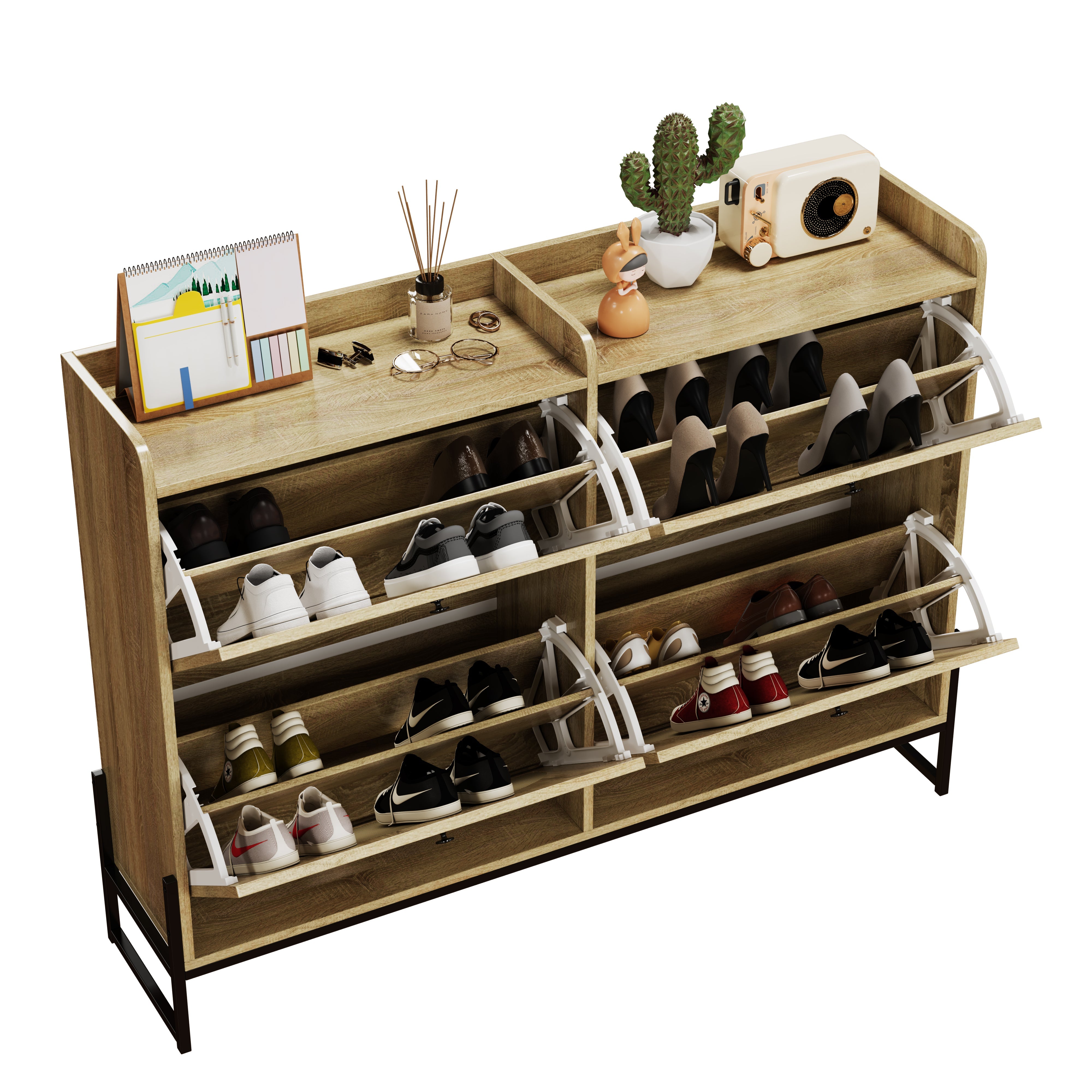 Logidon schoenenkast smal 4 kleppen naturelkleur 118 cm