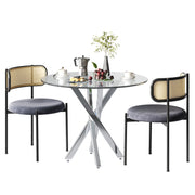 Logidon Dining Table Set Glass 80x80 cm Tempered Glass 2 Chairs Gray Silver