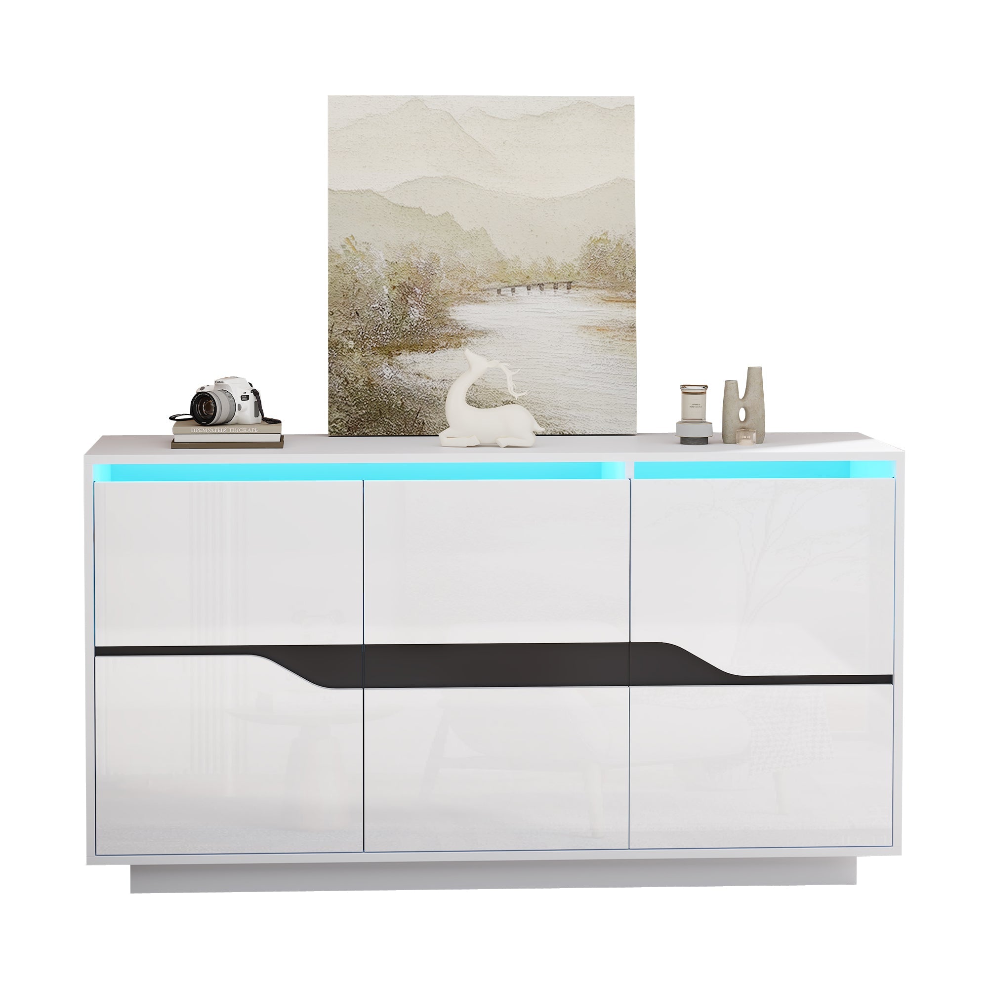 Logidon Sideboard 140x40x76 Cm White Black With 3 Doors LED