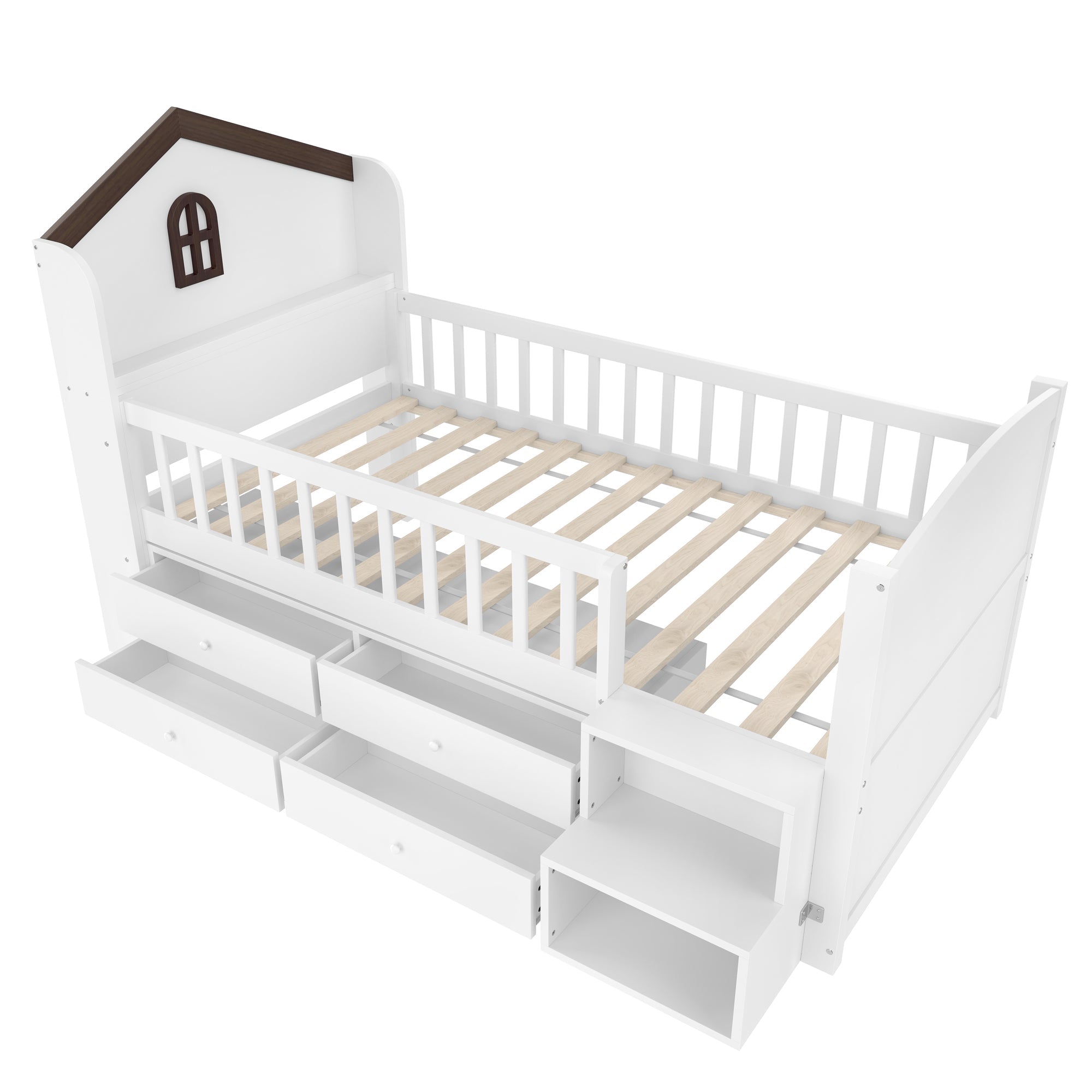 Logidon halfhoogsbed 90x200 wit met huisvorm en 4 lades