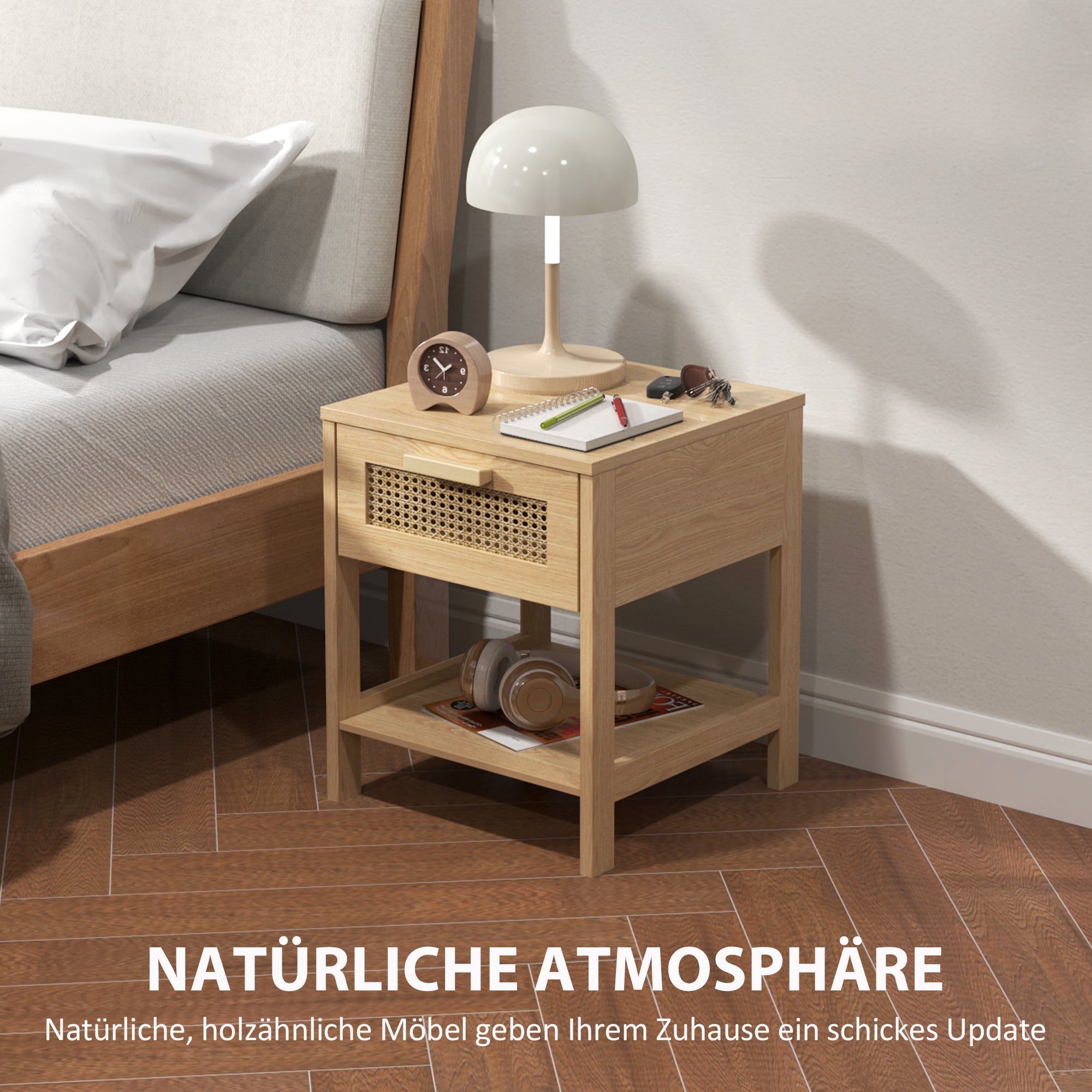 Logidon nachtkastje rotan design naturel 40x40x48 cm met lade