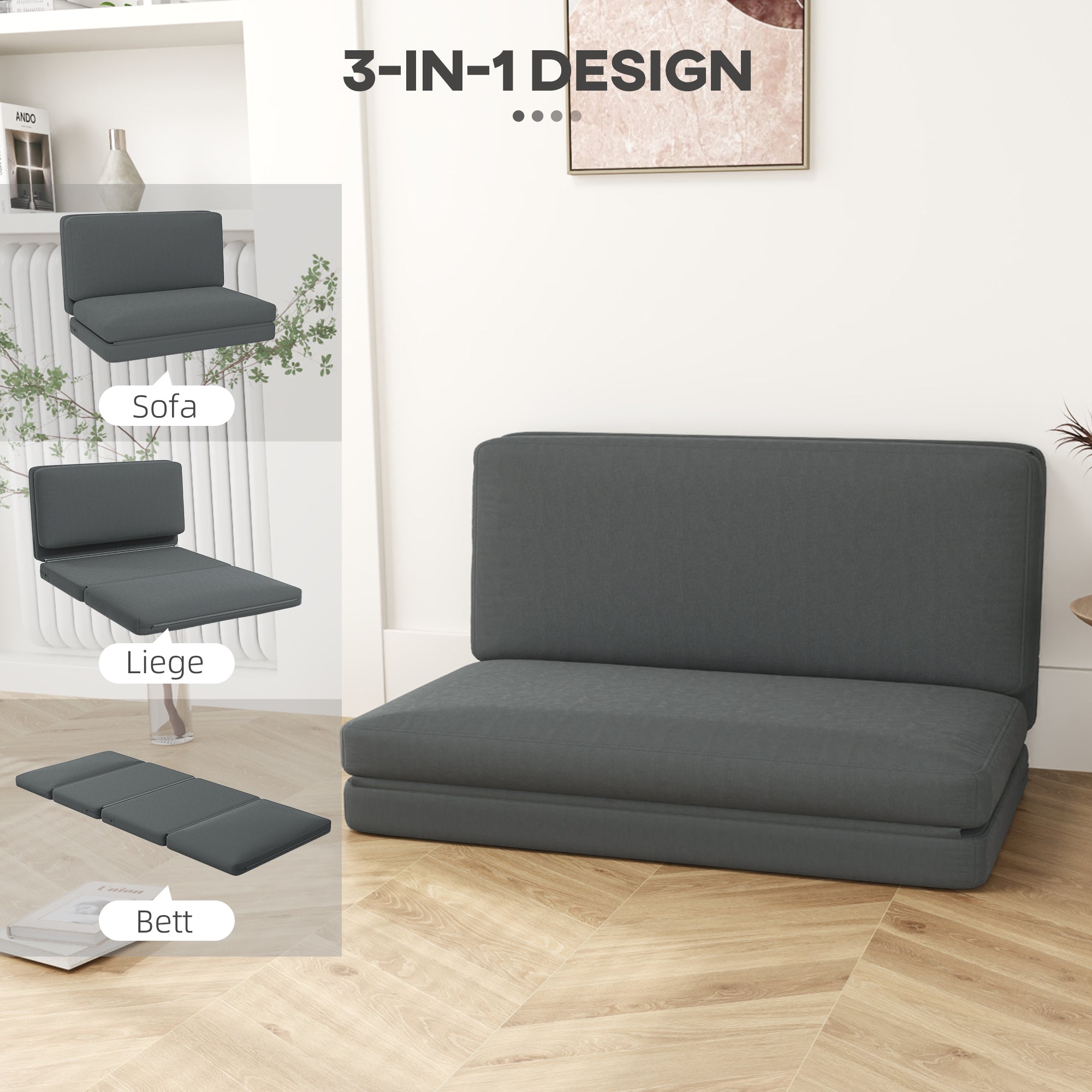 Logidon opvouwbare 3-in-1 vloerbank slaapbank fluweellook donkergrijs