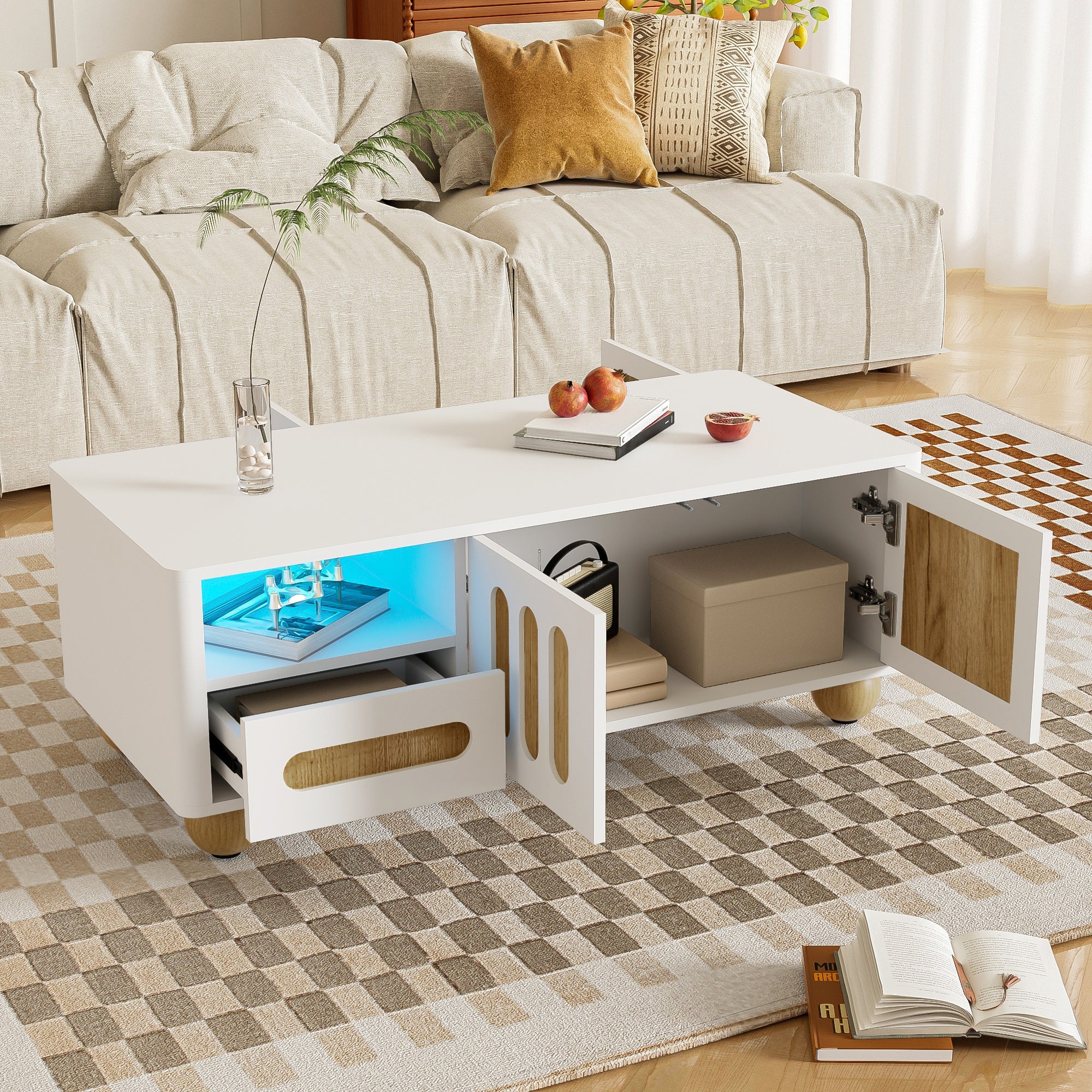 Logidon Moderne Salontafel 105x50x40 Cm Wit Houtlook LED Verlichting