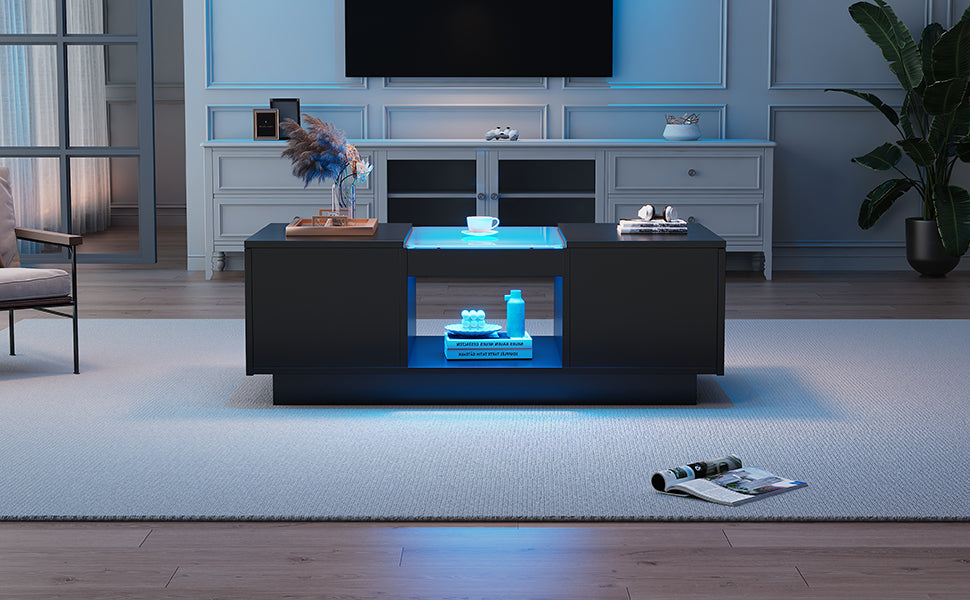 Logidon Zwarte salontafel 100x50x35,5 cm glaspanelen LED