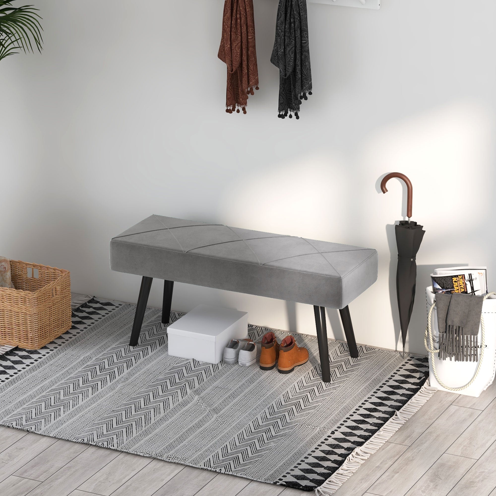 Logidon gestoffeerde bank fluweellook grijs 100x36x45 cm X-patroon bedbank