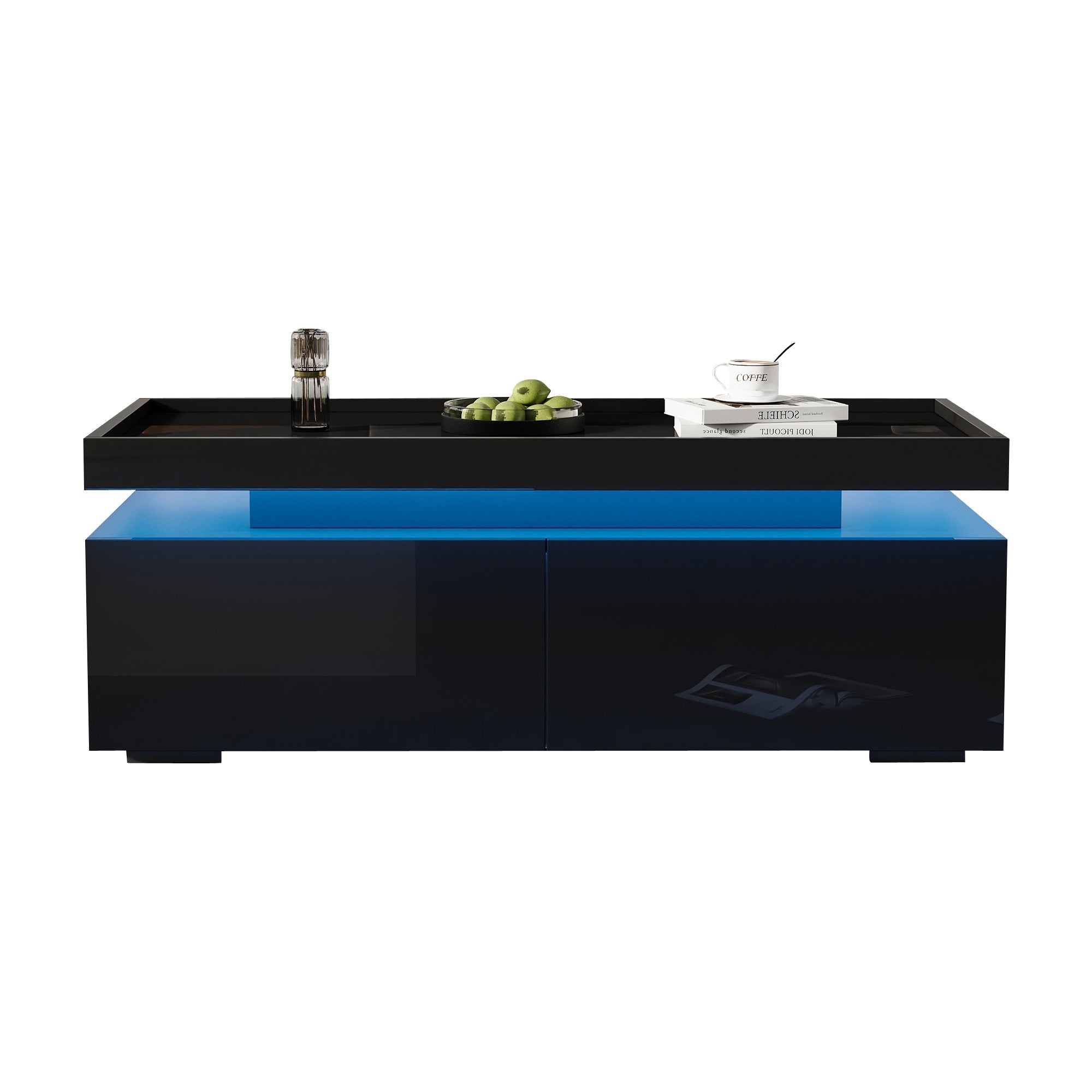 Logidon hoogglans salontafel 95x45x35 cm met LED verlichting zwart