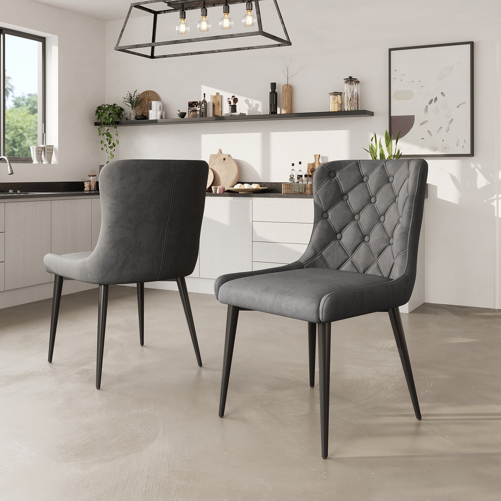 Logidon dining chairs with backrest set of 2 velvet dark gray