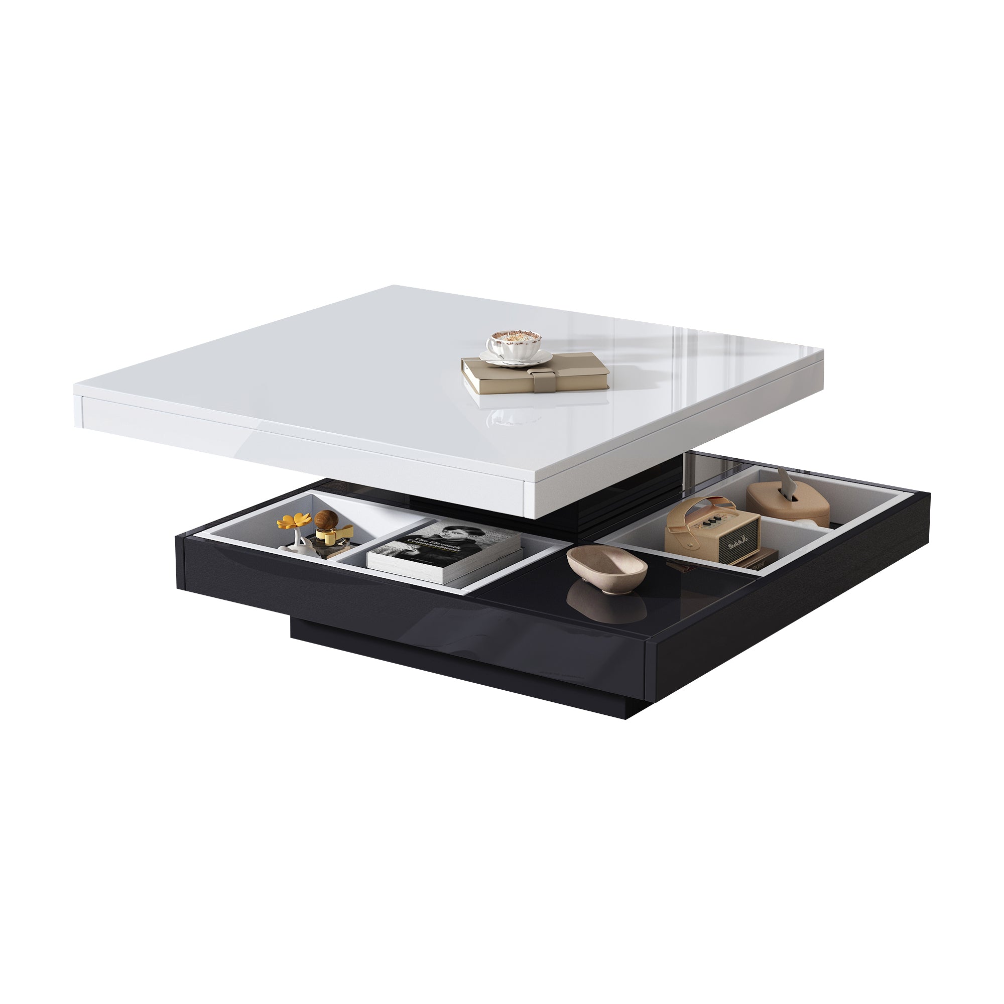 Logidon Draaibare Salontafel Wit Blad Zwart Onderstel 70x70x36