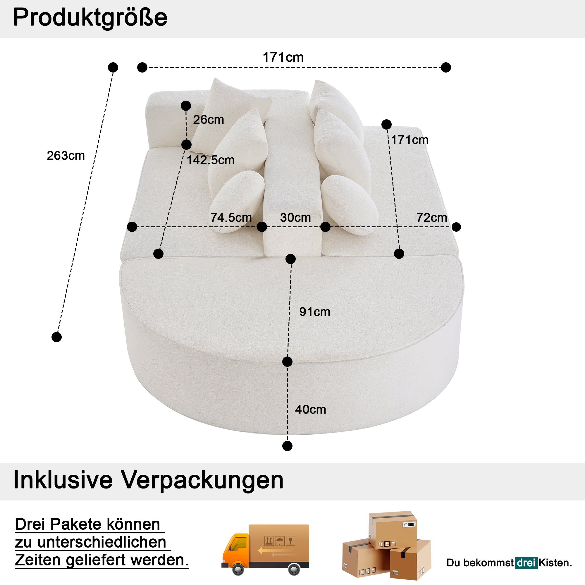 Logidon Modulaire Cloud Sofa 5-zits fluwelen wit fluweel, geen montage