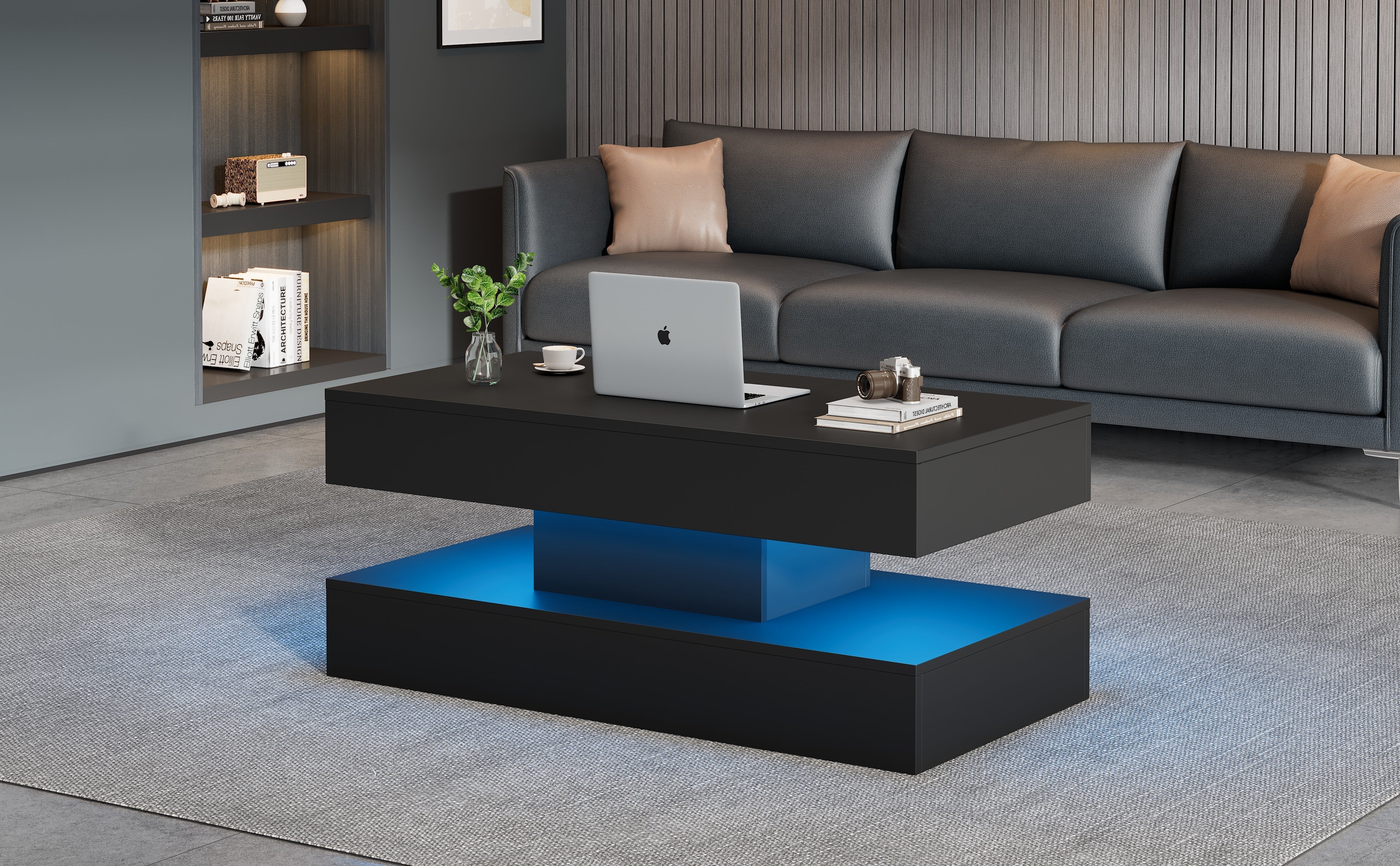 Logidon LED Salontafel met verborgen opbergruimte 100x50 cm Zwart