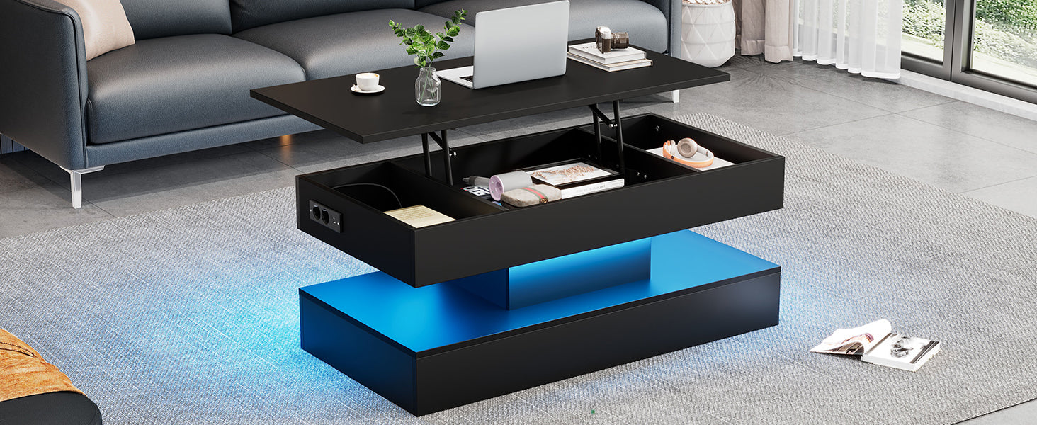 Logidon LED Salontafel met verborgen opbergruimte 100x50 cm Zwart