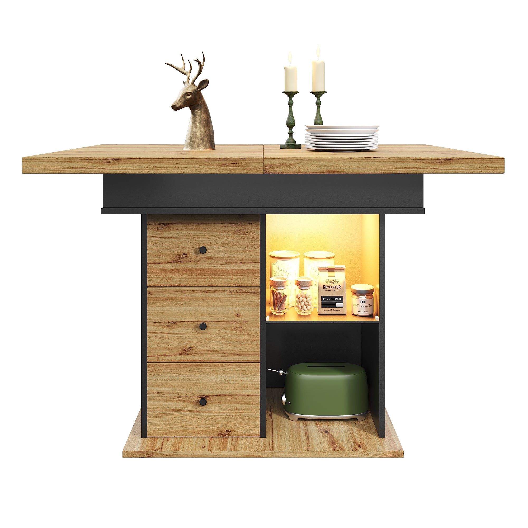 Logidon eettafel telescopisch uitschuifbaar 110-140×80 cm met LED verlichting