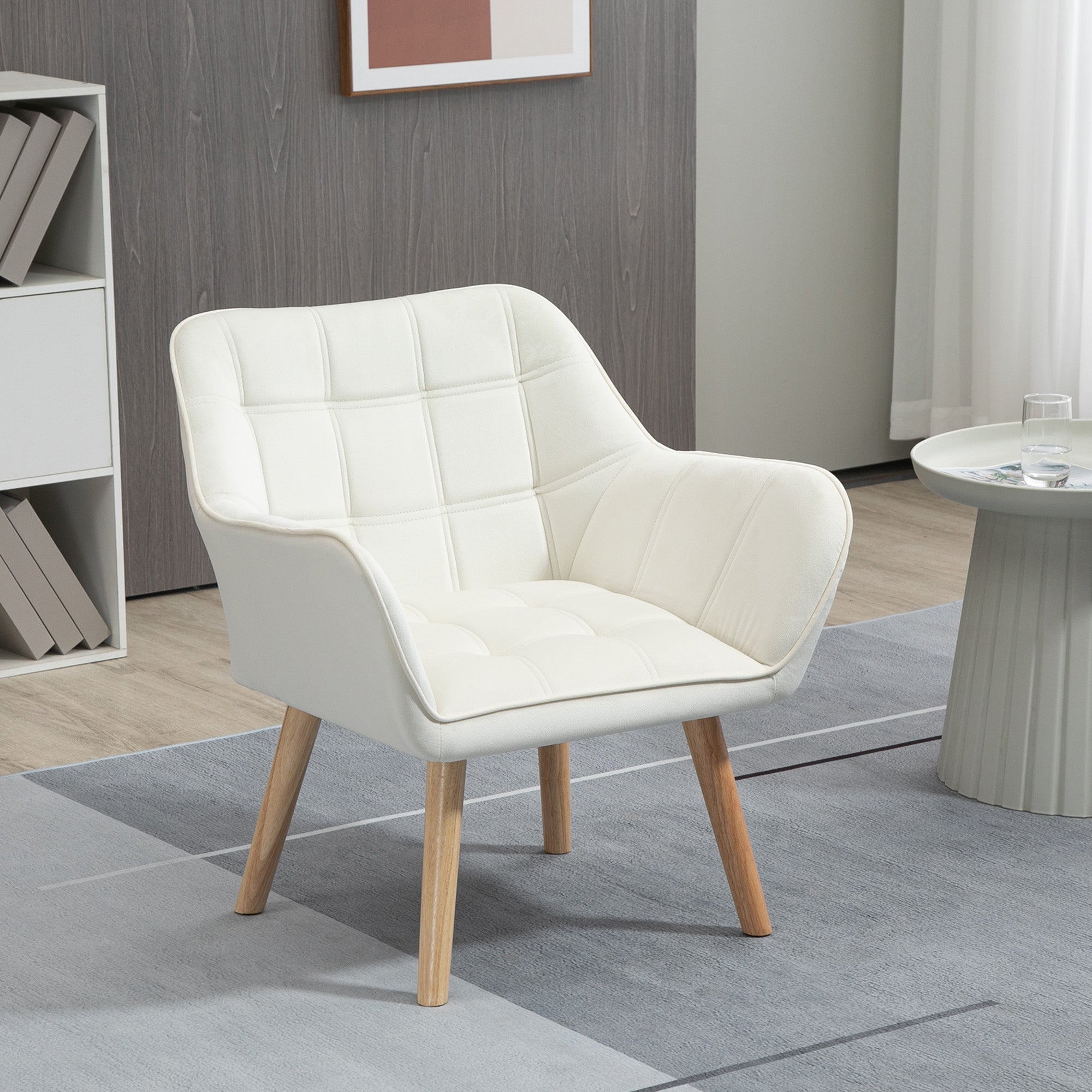 Logidon enkele stoel relaxstoel fluweellook houten poten crème