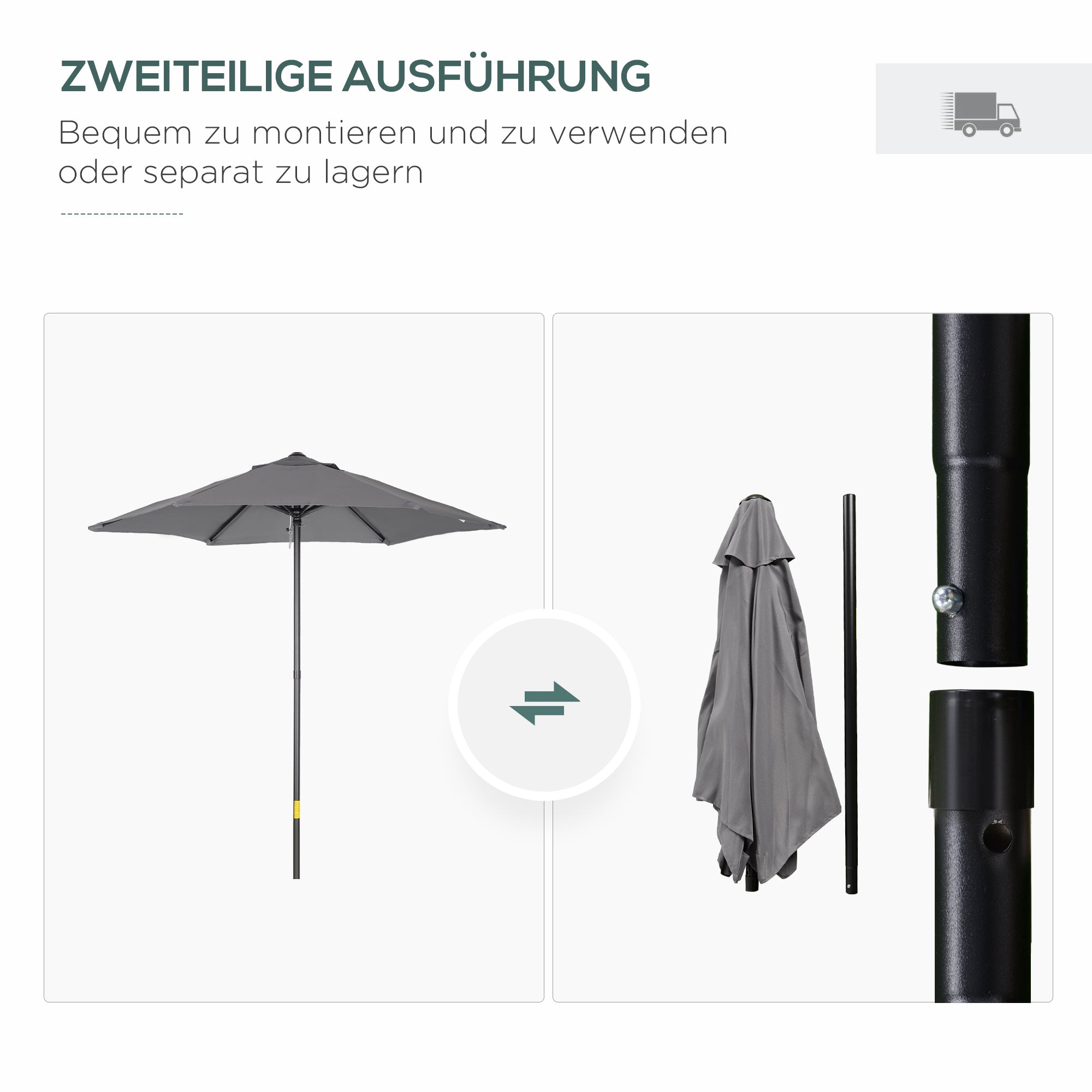 Logidon parasol Ø196 cm donkergrijs draaibaar met klapfunctie