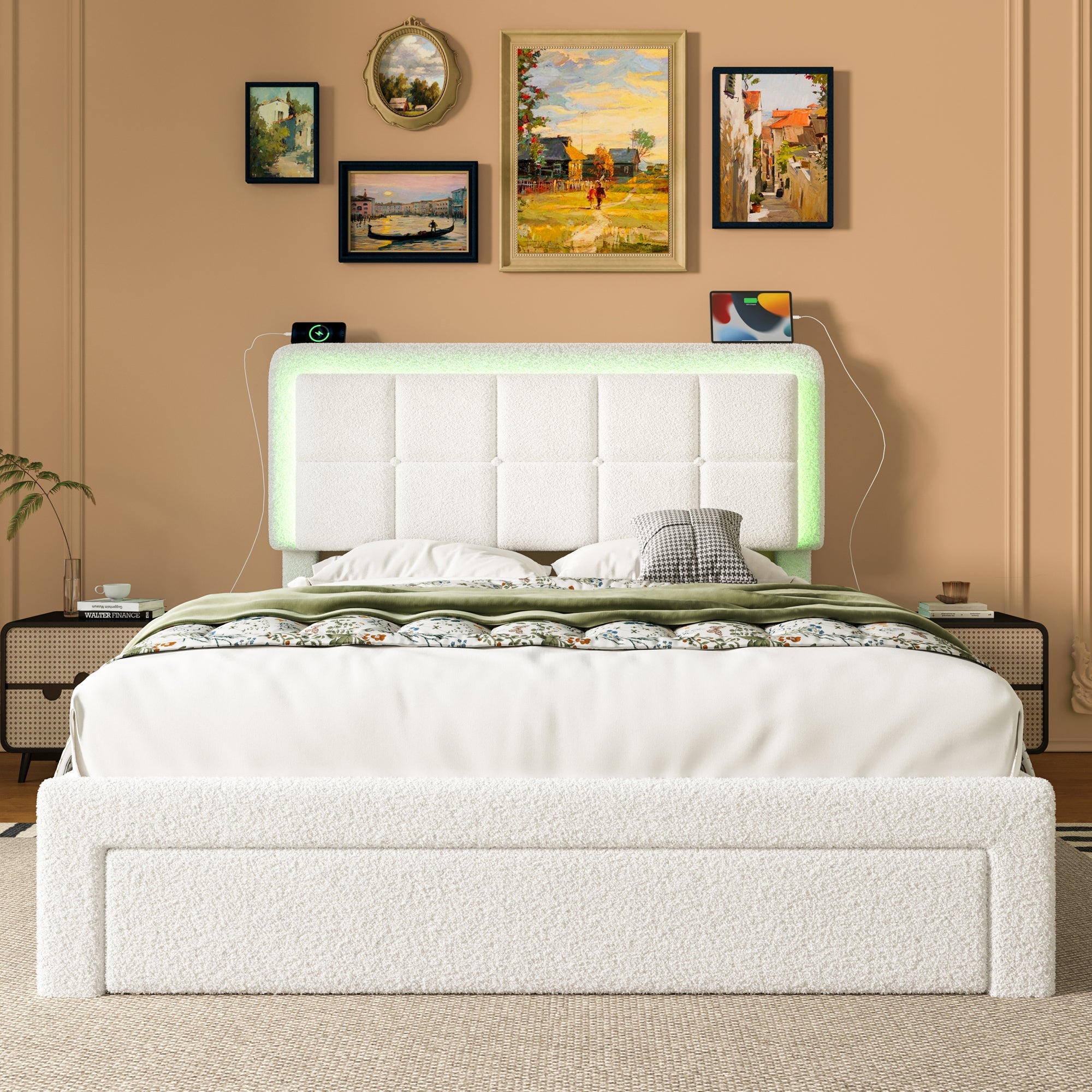 Logidon bedframe wit fluweel 160x200 cm met teddy fluwelen hoes