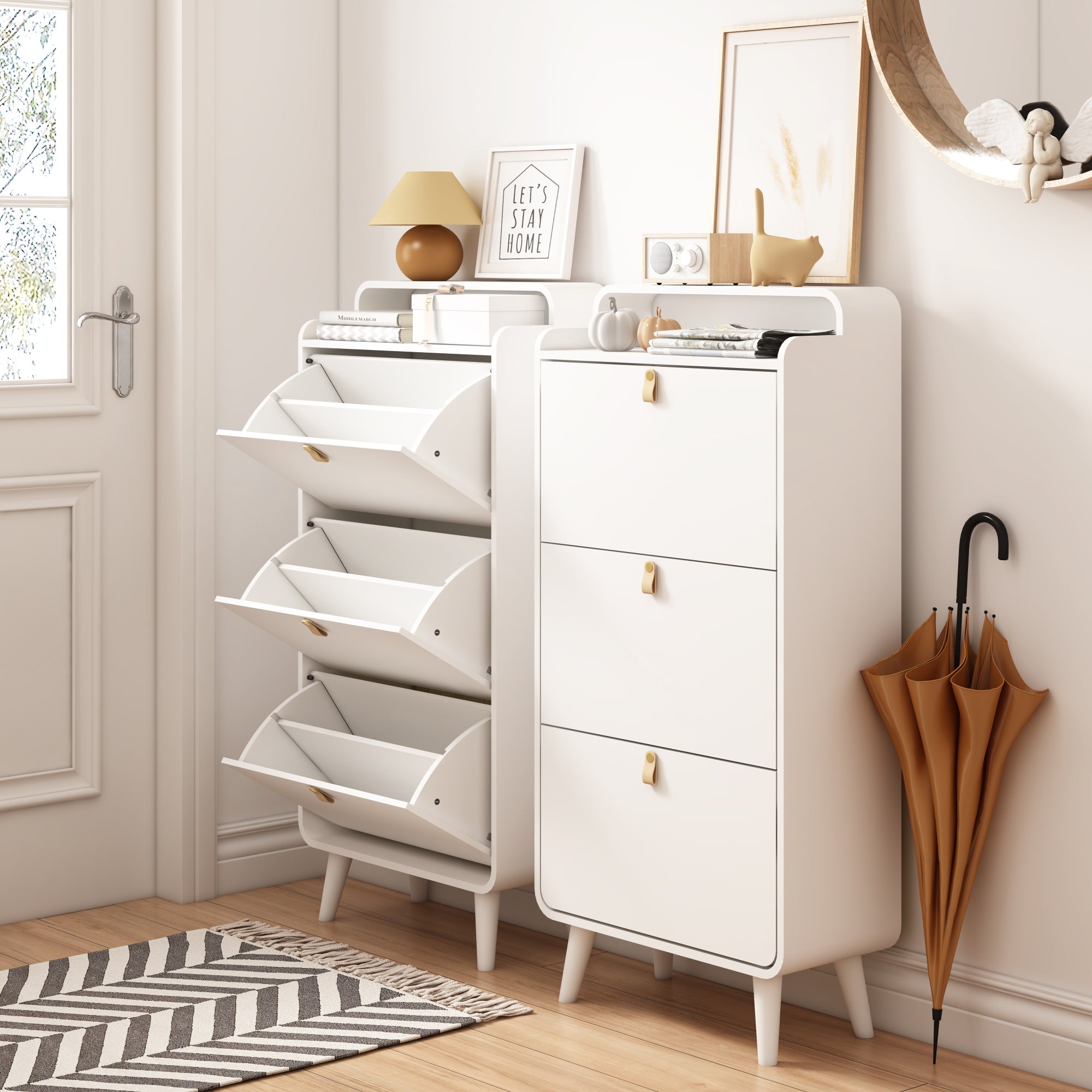 Logidon shoe storage cabinet with 3 tilting compartments white