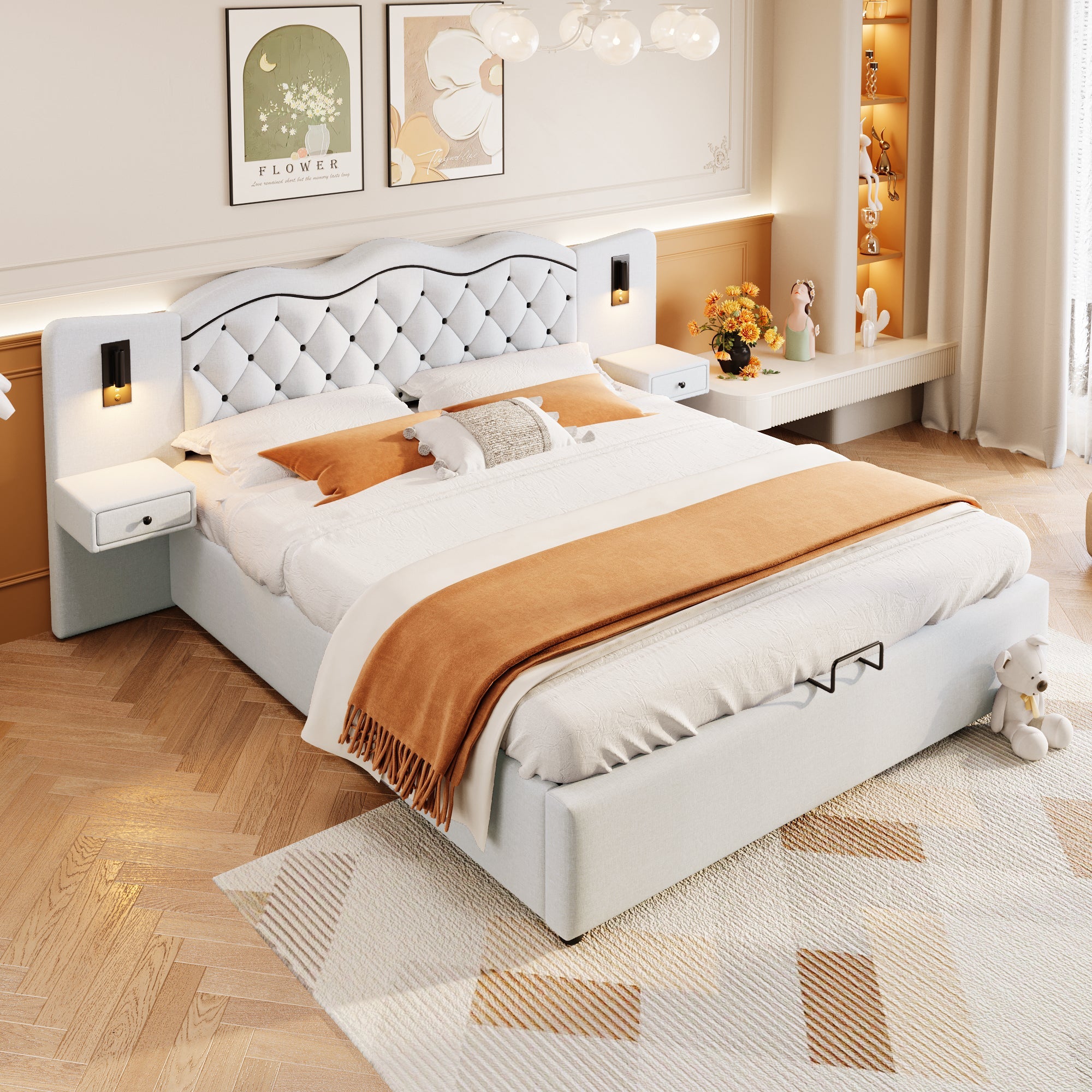 Logidon 180x200 beige plat bed met gestoffeerd hoofdeinde