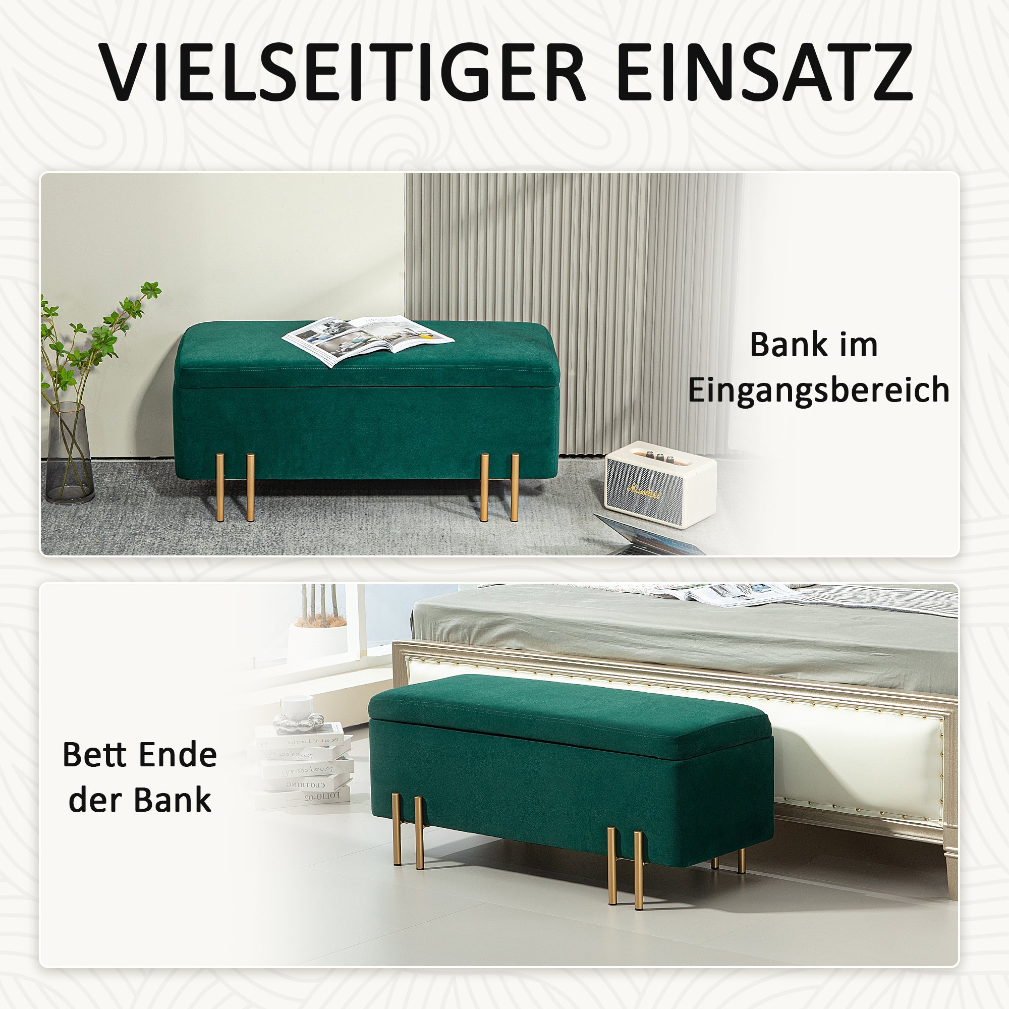 Logidon bank met opbergruimte groen gestoffeerde bank 100x40x42 cm
