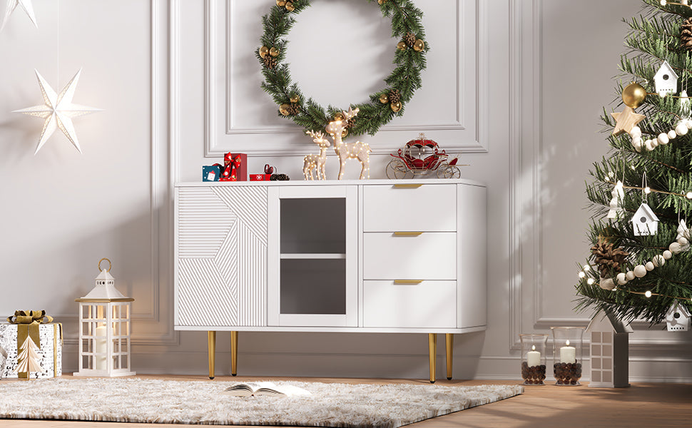 Logidon ladekast wit met 3 lades en 2 glazen deuren 120x38x79,5 cm