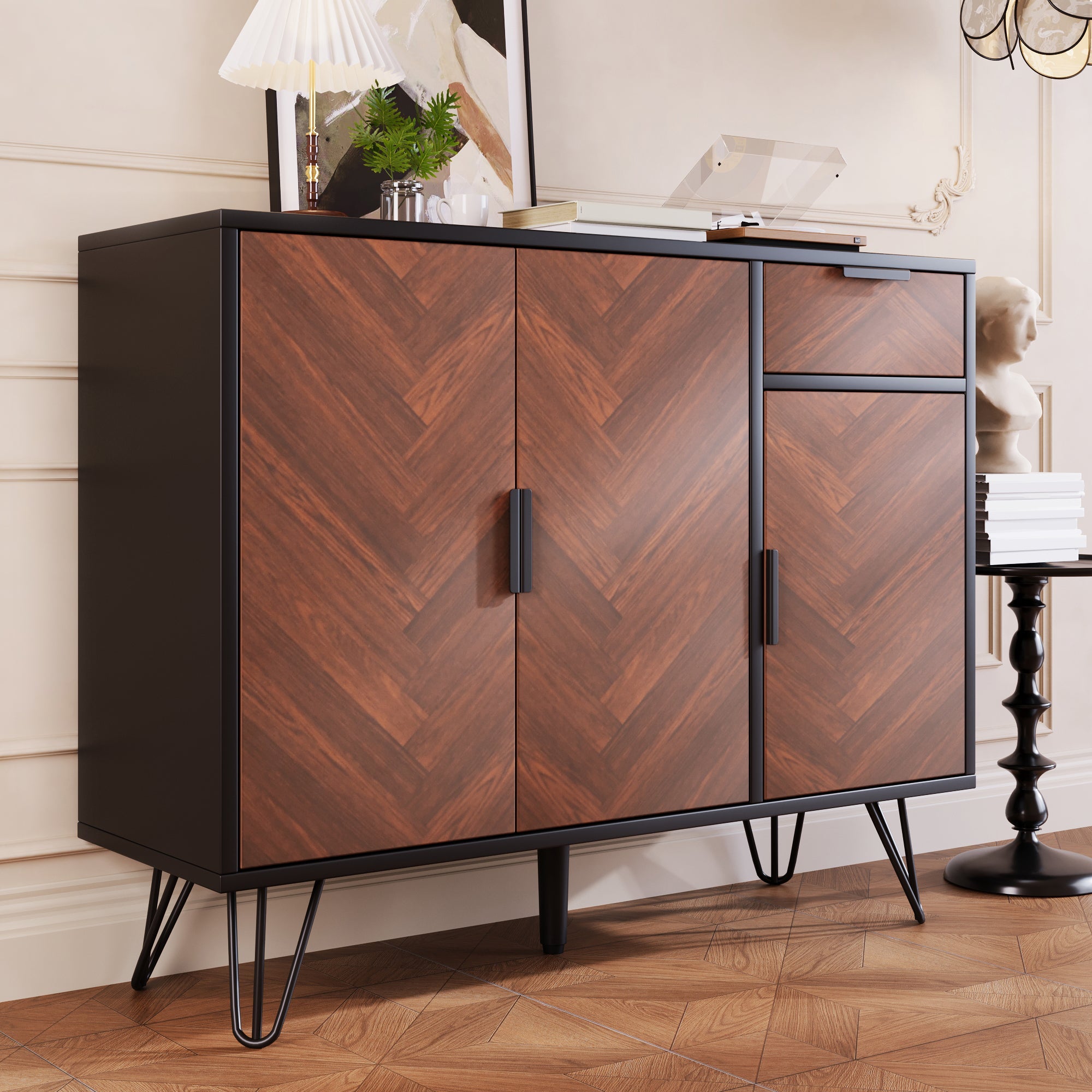 Logidon opbergkast dressoir zwart houtlook 90x30x71,5 cm
