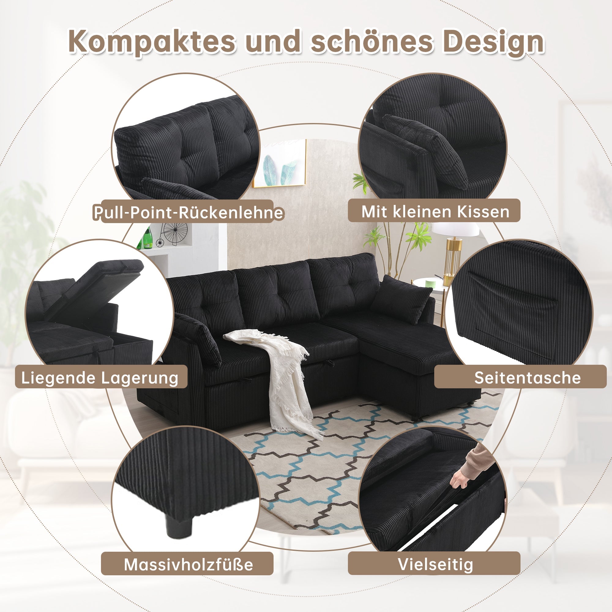 Logidon Modulaire Slaapbank Zwart Fluweel Met Opbergbedfunctie