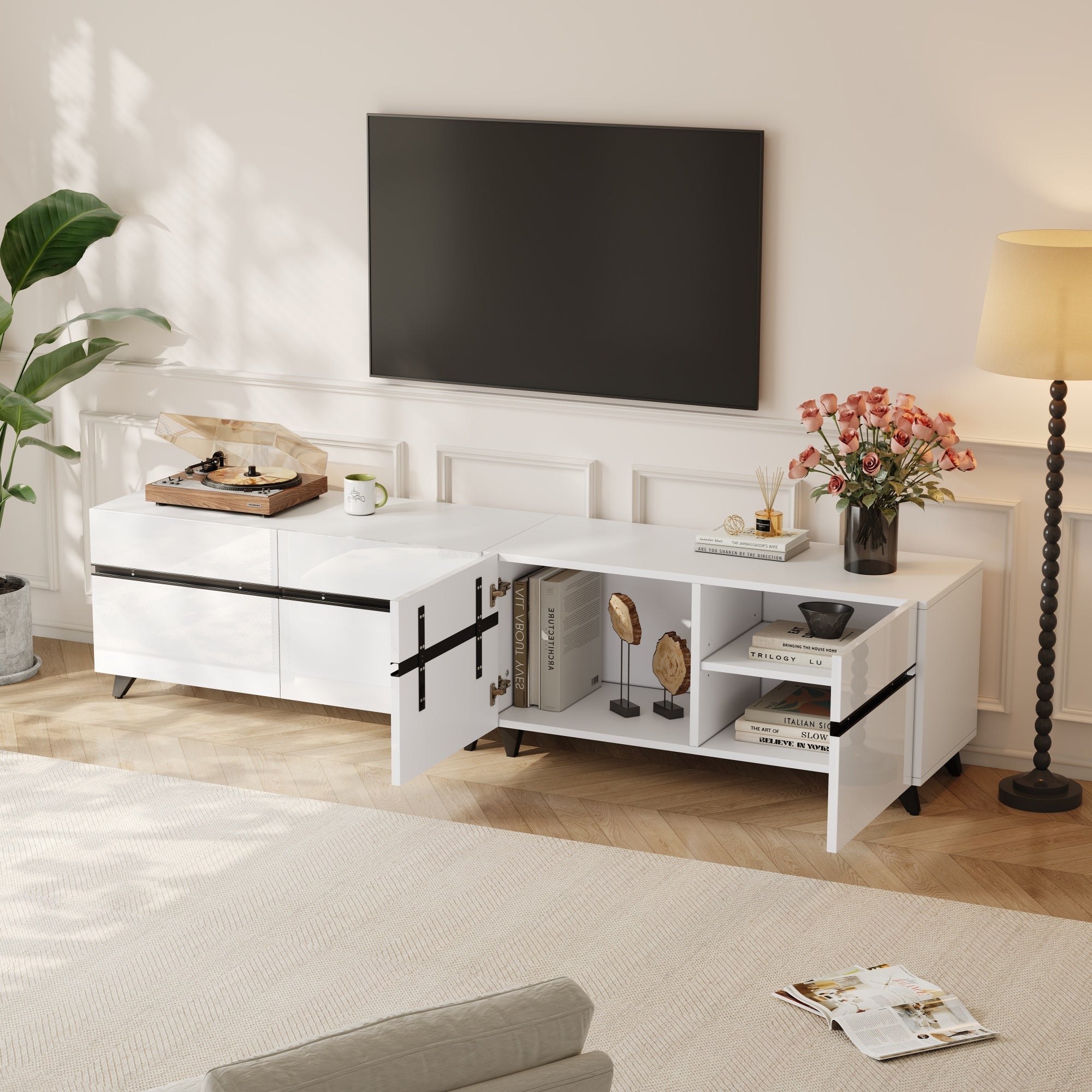 Logidon TV-meubel 180x40x49 cm wit hoogglans 4 kasten