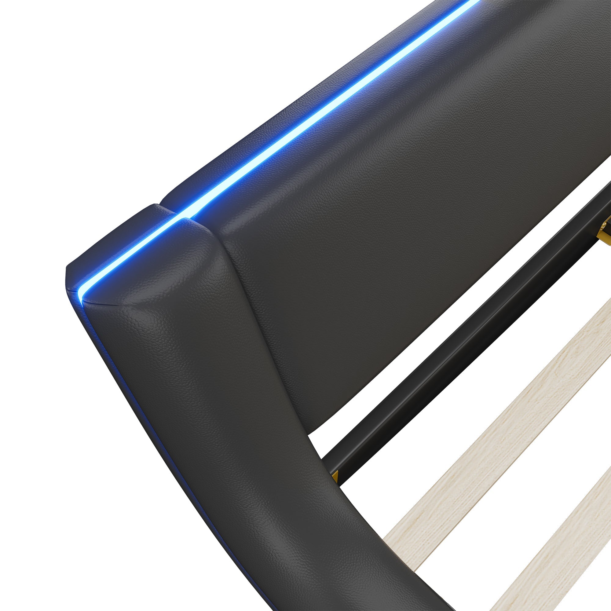 Logidon flat bed 140x200 cm faux leather black LED lighting