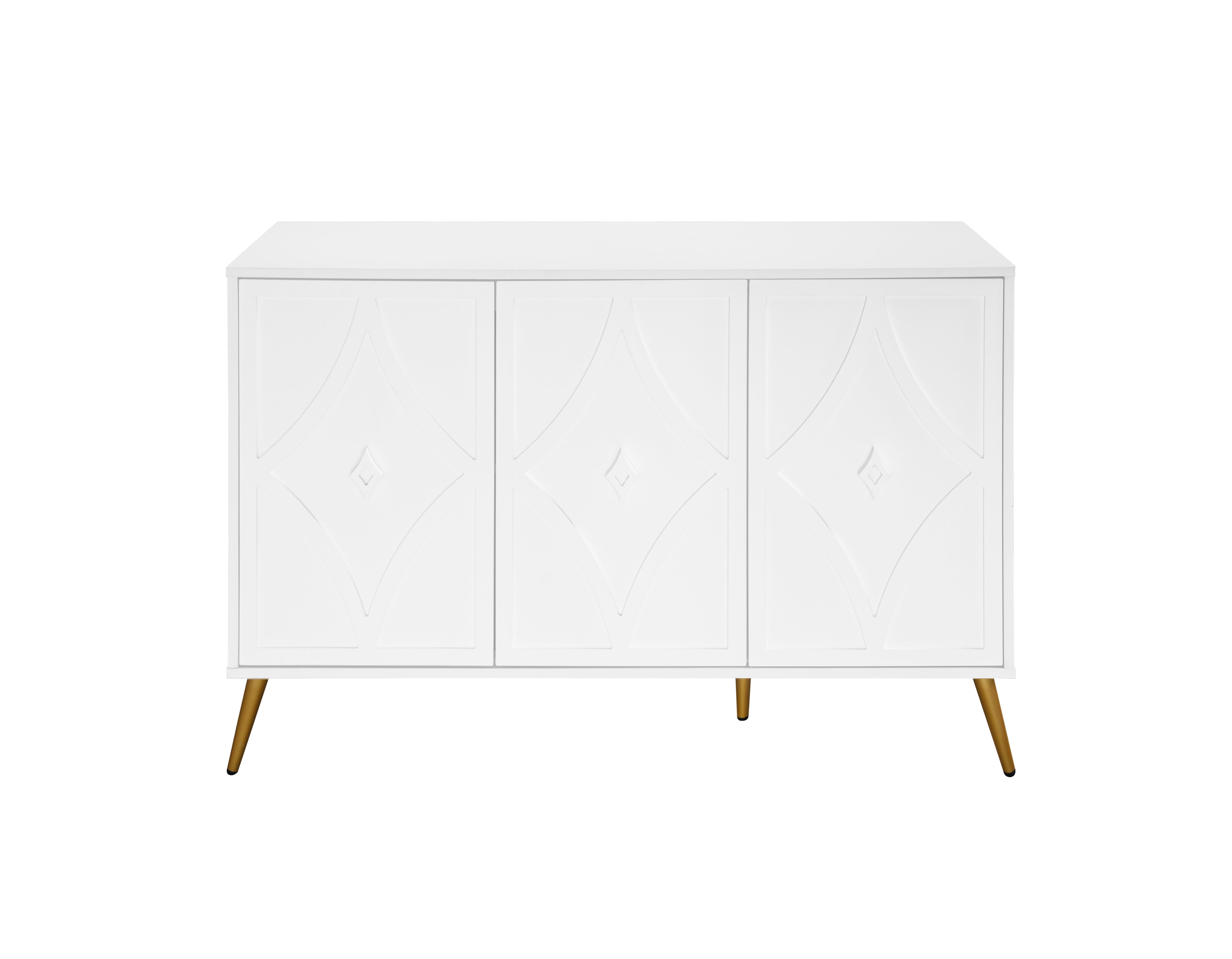 Logidon dressoir 3 deuren wit met 3D-snijpatroon en gouden poten