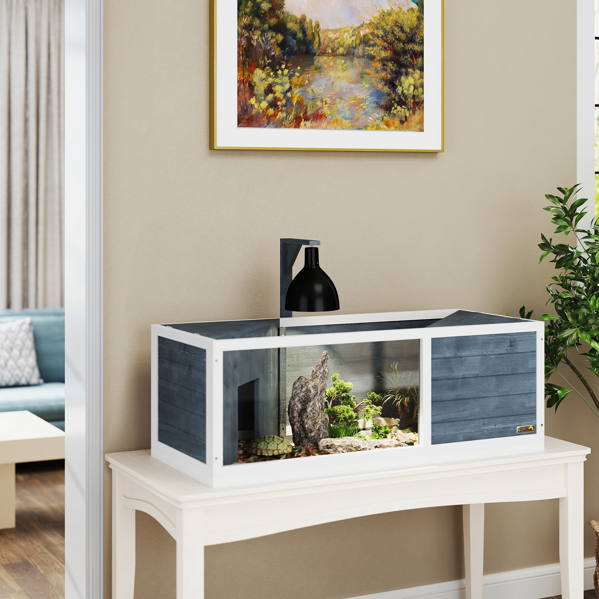 Logidon Schildpaddenhuis Hout Grijs 120x50x40 cm Twee hoofdhuizen