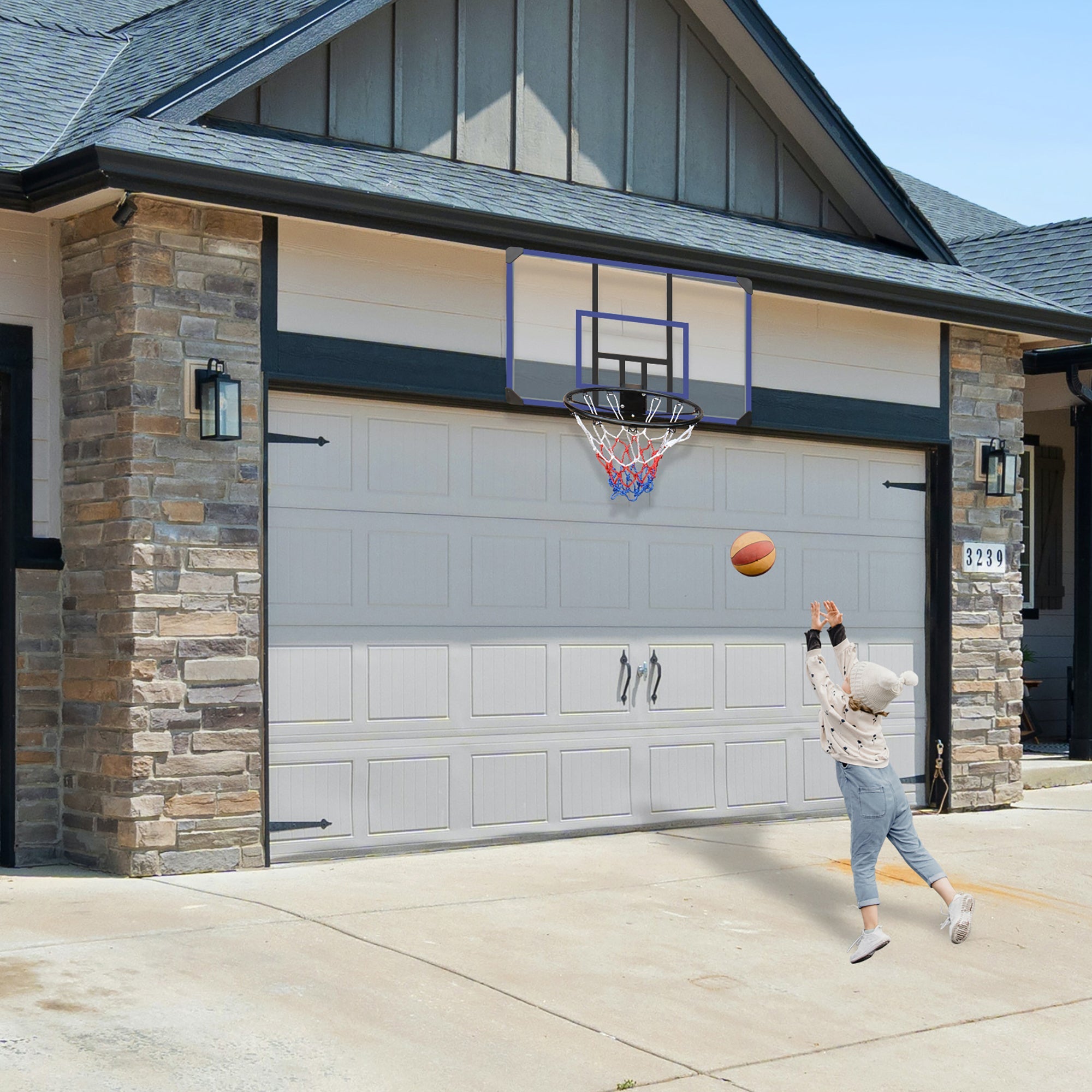 Logidon Wall Mounted Basketball Hoop Adjustable Height Blue Metal Frame