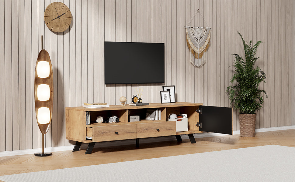 Logidon TV-meubel 150 x 38 x 44 cm natuurlijke houtlook 2 lades