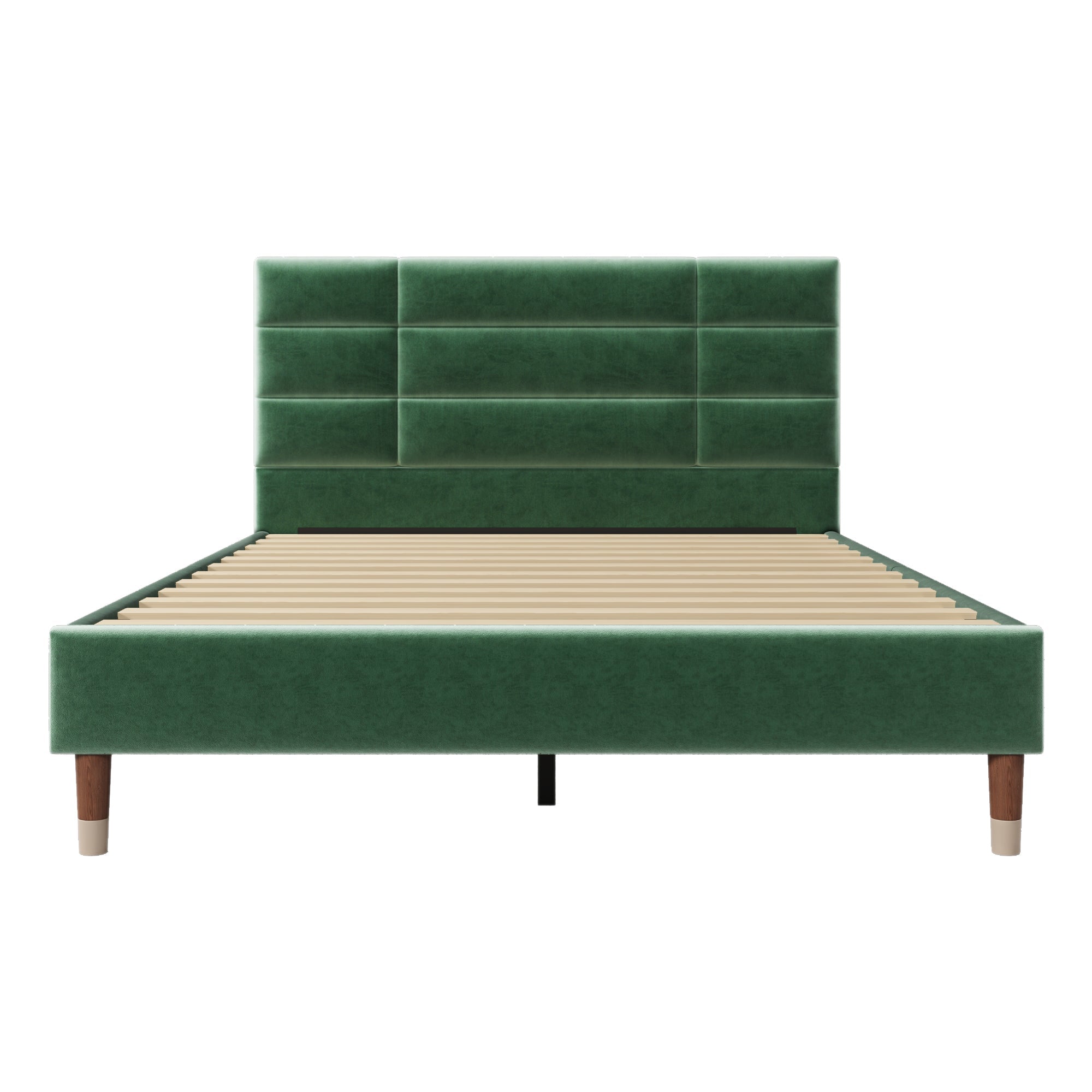 Logidon gestoffeerd bed tweepersoonsbed 140x200 donkergroen fluwelen lattenbodem