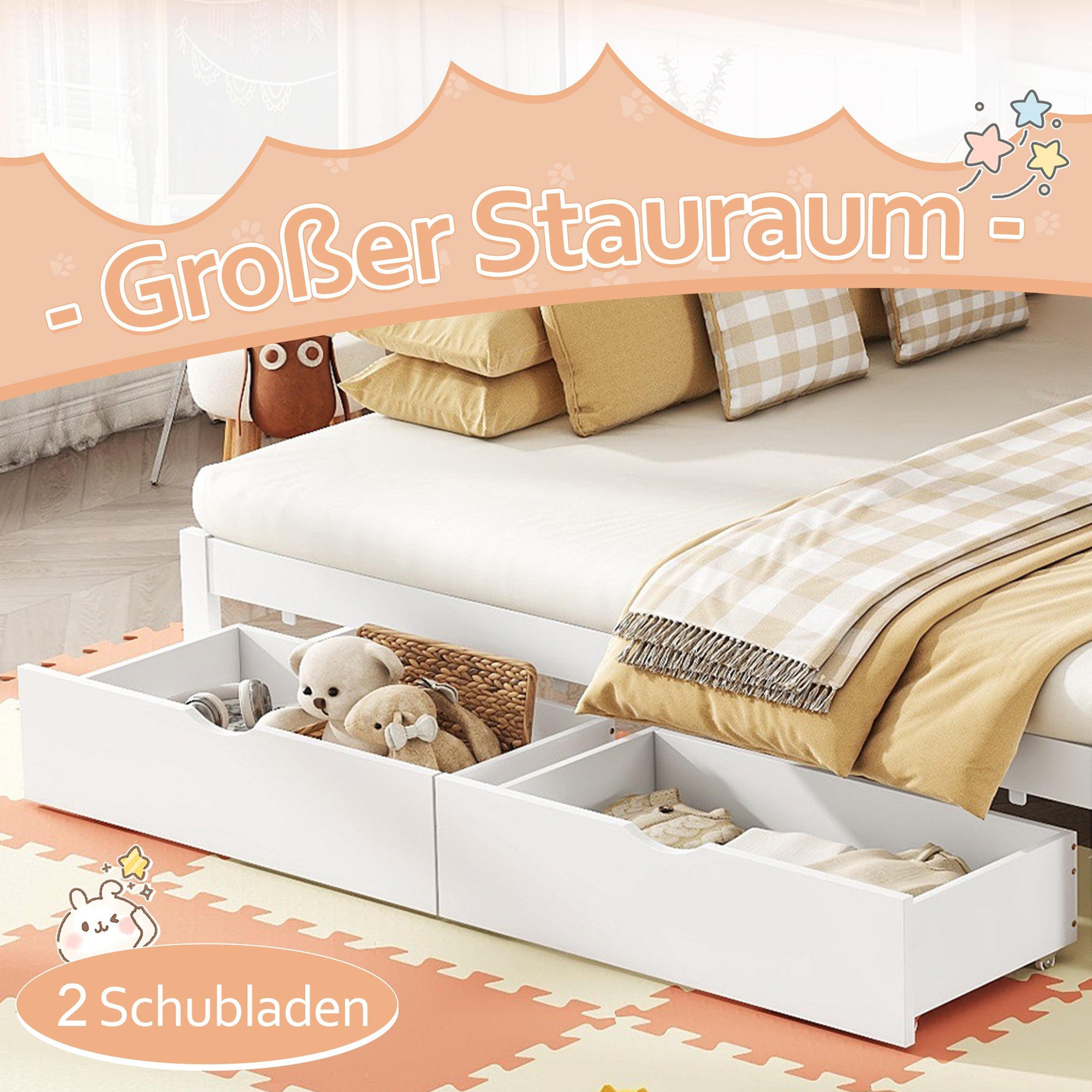 Logidon stapelbed 90x200 wit met uitschuifbaar bed 2 lades