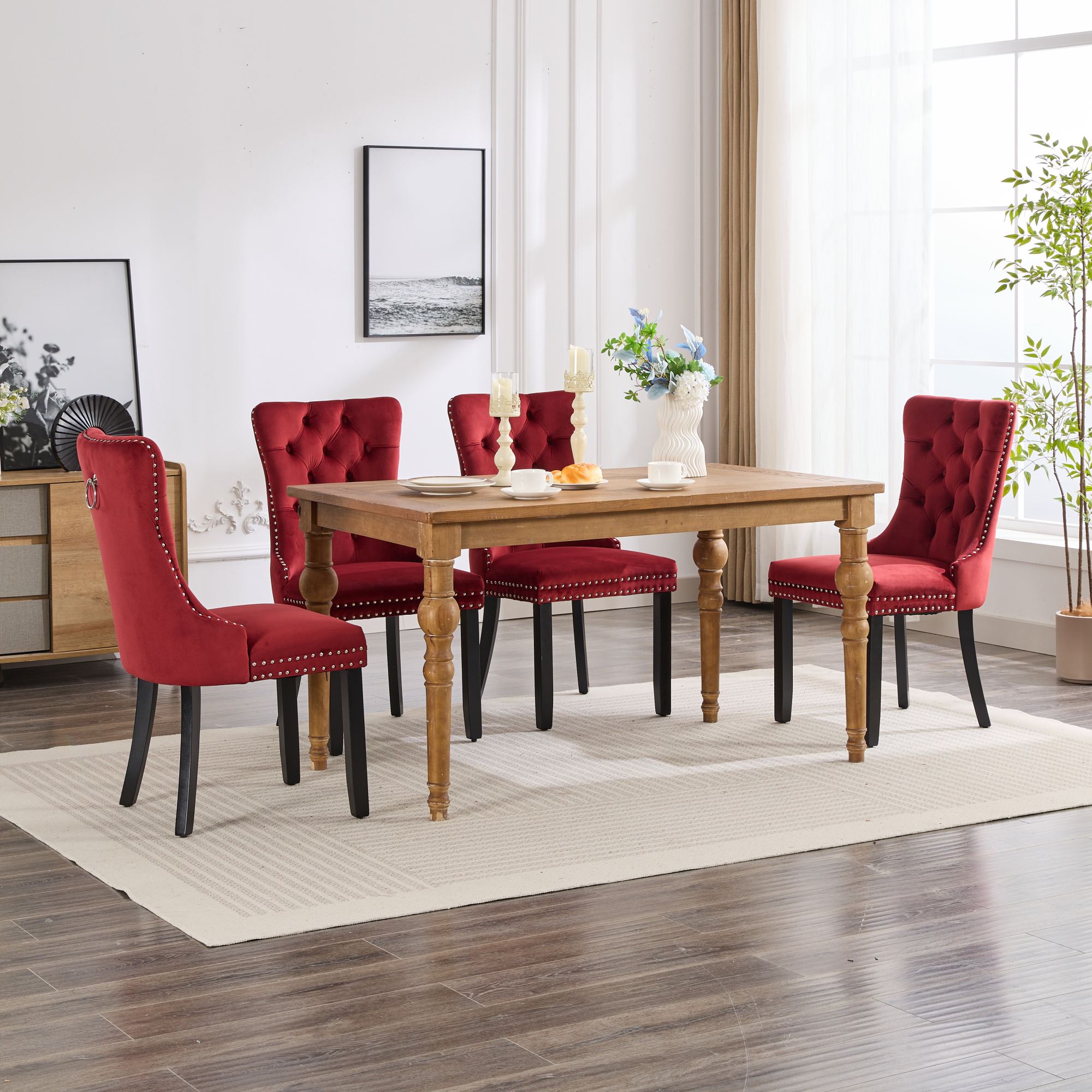 Logidon Velvet Dining Chair Set 2 Burgundy Nail Trim