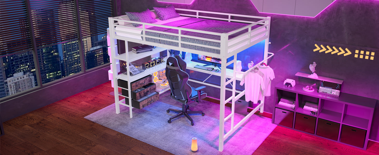 Logidon loft bed 140x200 with LED lighting USB socket 3 drawers