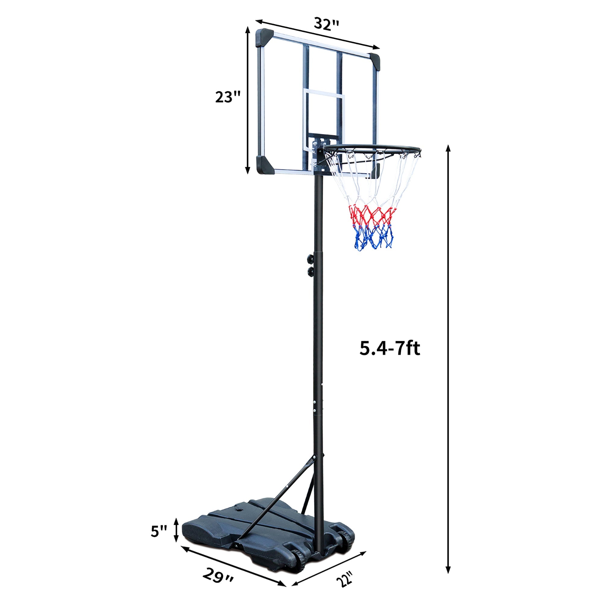 Logidon Draagbare basketbalstandaard met wielen 164-213 cm zwart