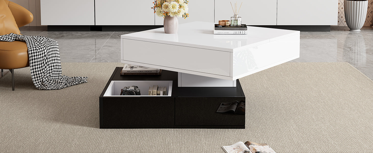 Logidon salontafel 70x70 hefblad 360 graden draaibaar 3 lades wit