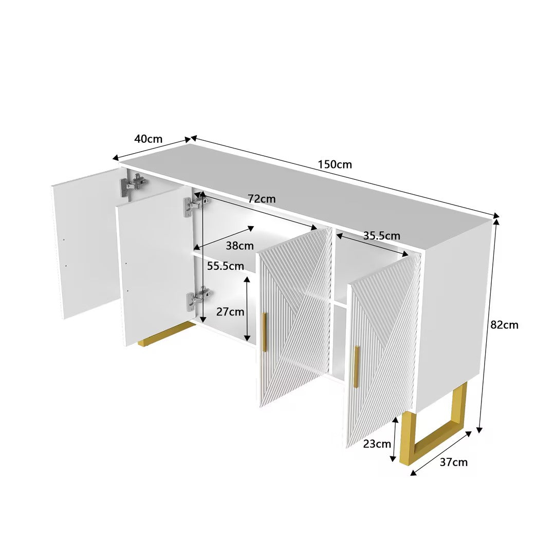 Logidon dressoir 4 deuren 150 cm wit hoogglans gouden handgrepen