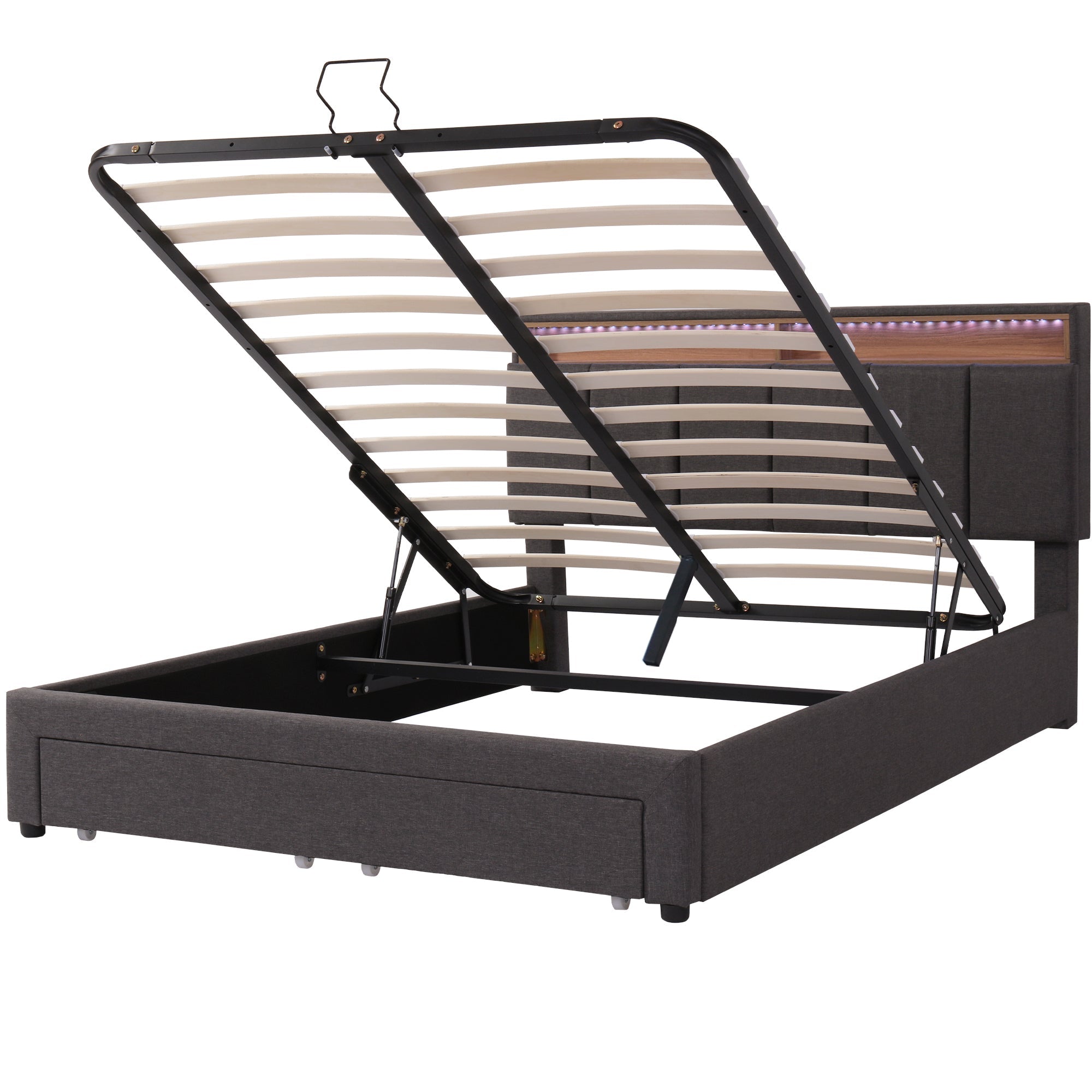 Logidon gestoffeerd bed 140x190 grijs met LED verlichting en opbergruimte