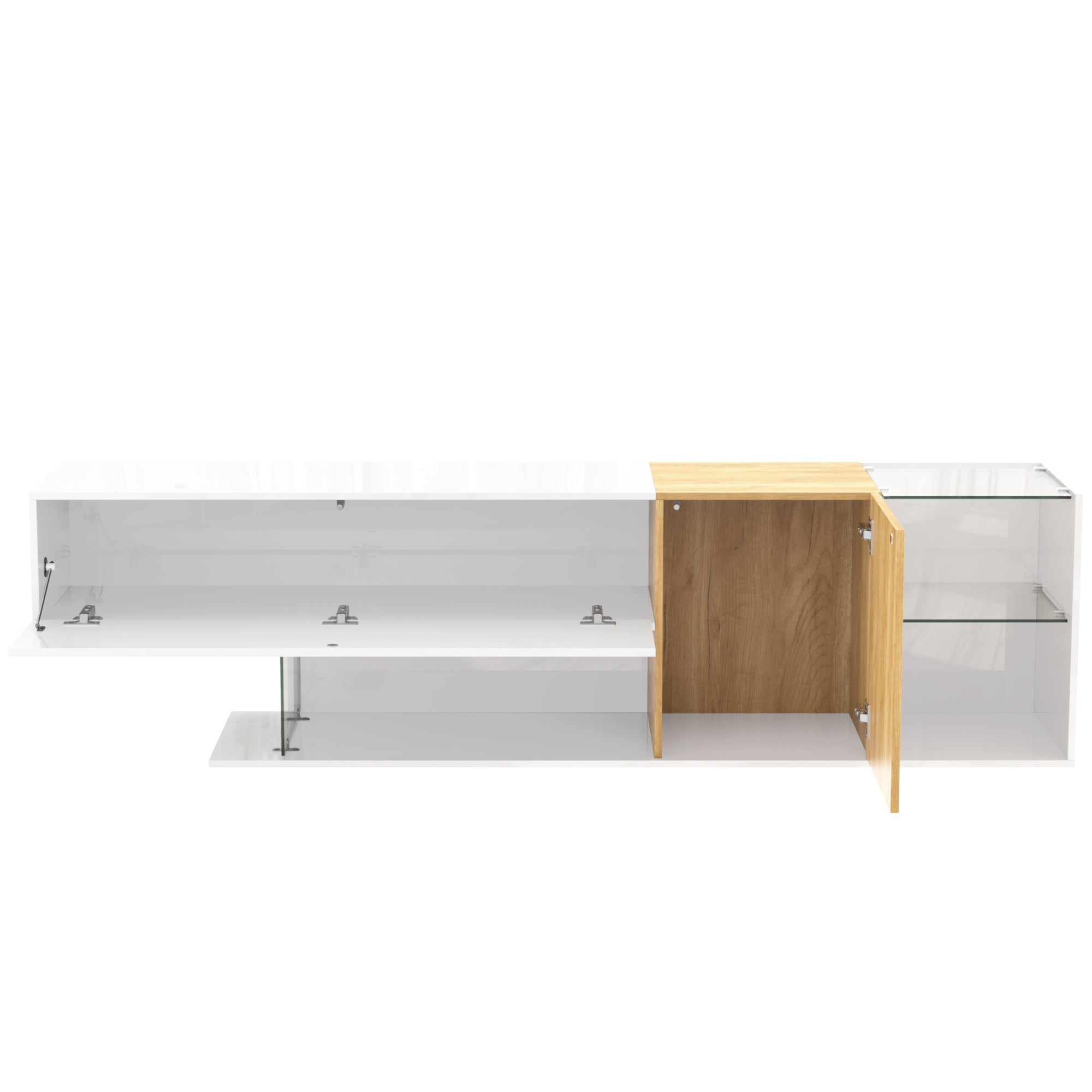 Logidon Modern TV-dressoir Wit Hoogglans Houtlook Glazen Planken 180cm