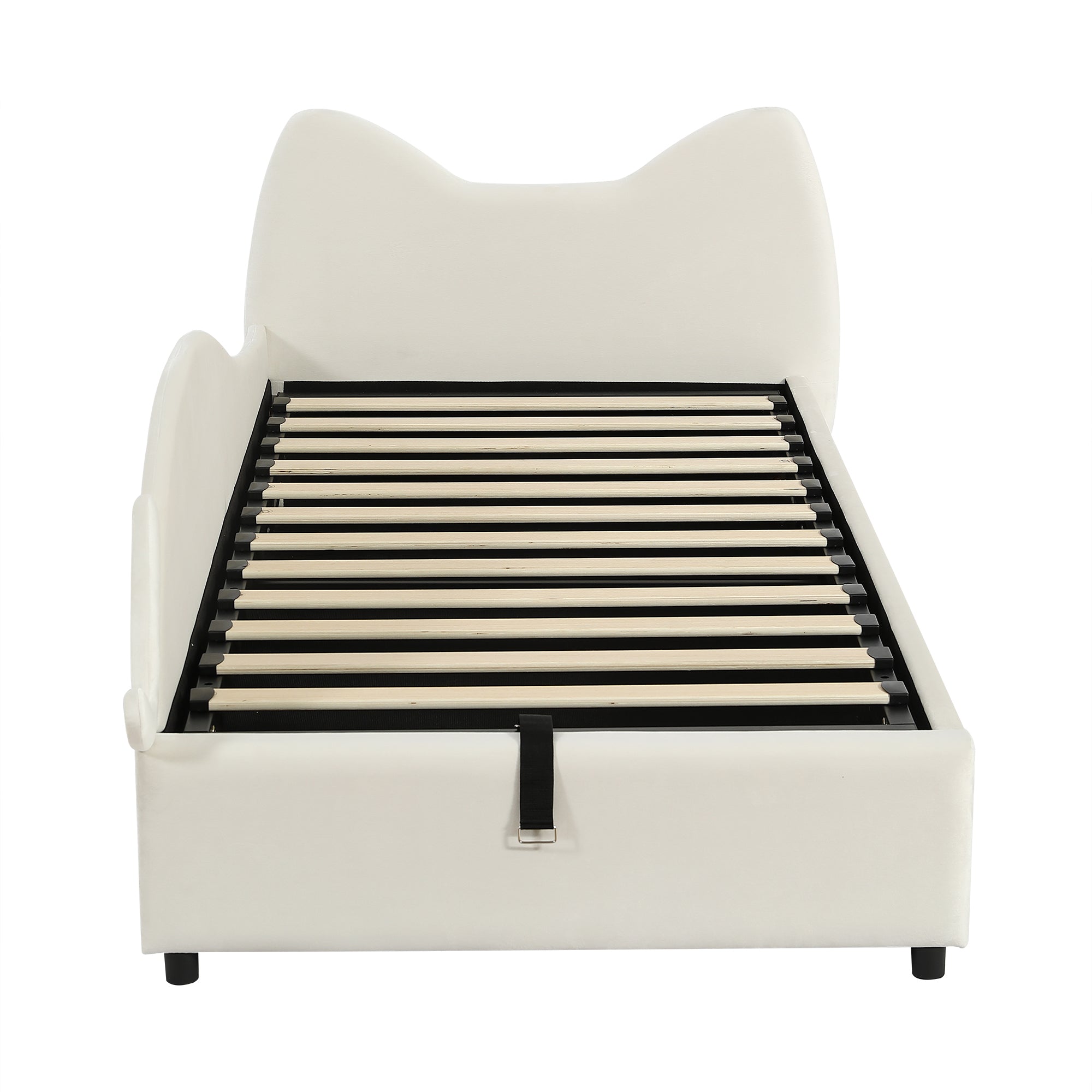 Logidon gestoffeerd kinderbed 90x200 beige kattendesign met opbergruimte