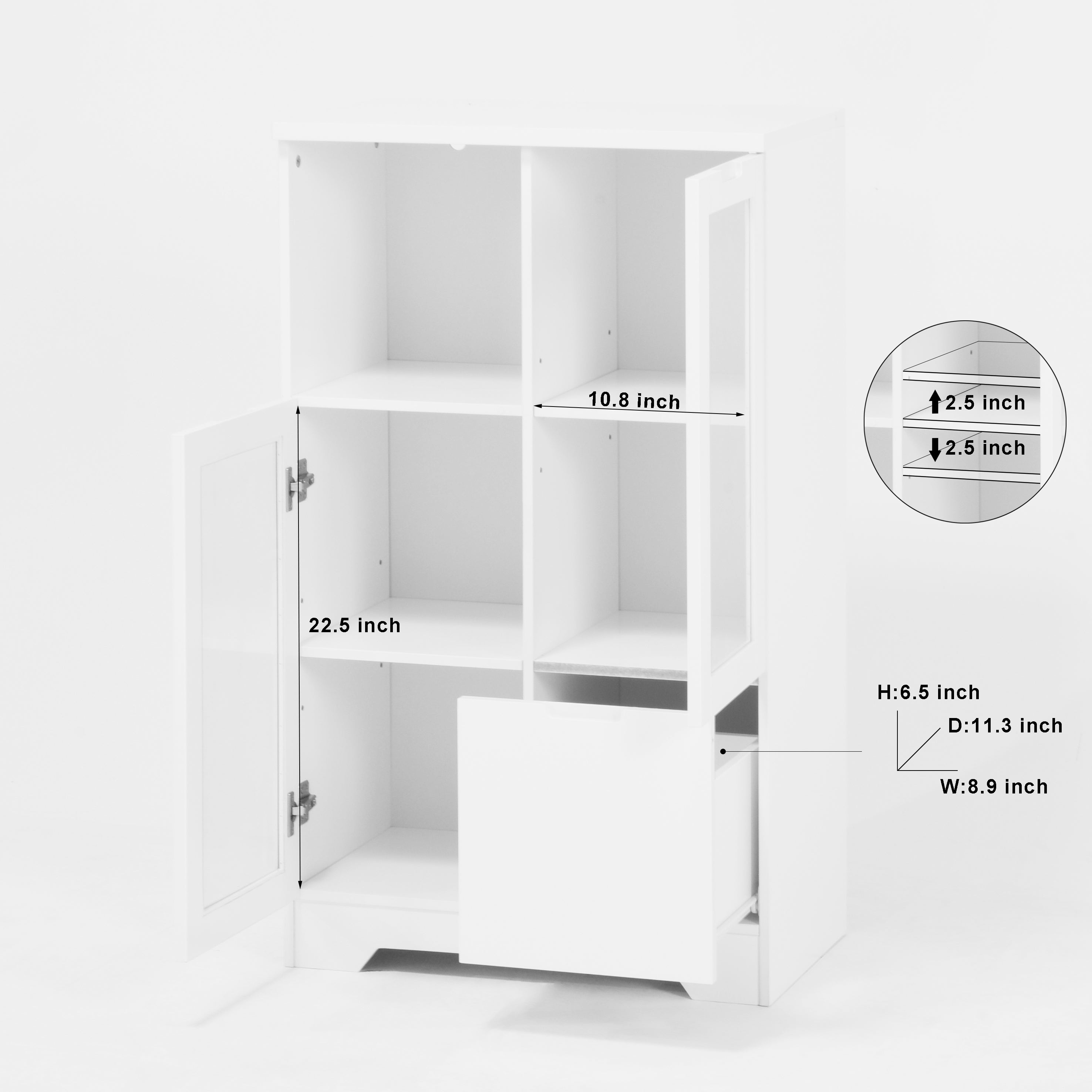 Logidon Witte MDF Kast Met Glazen Deurtjes En Lade 100cm