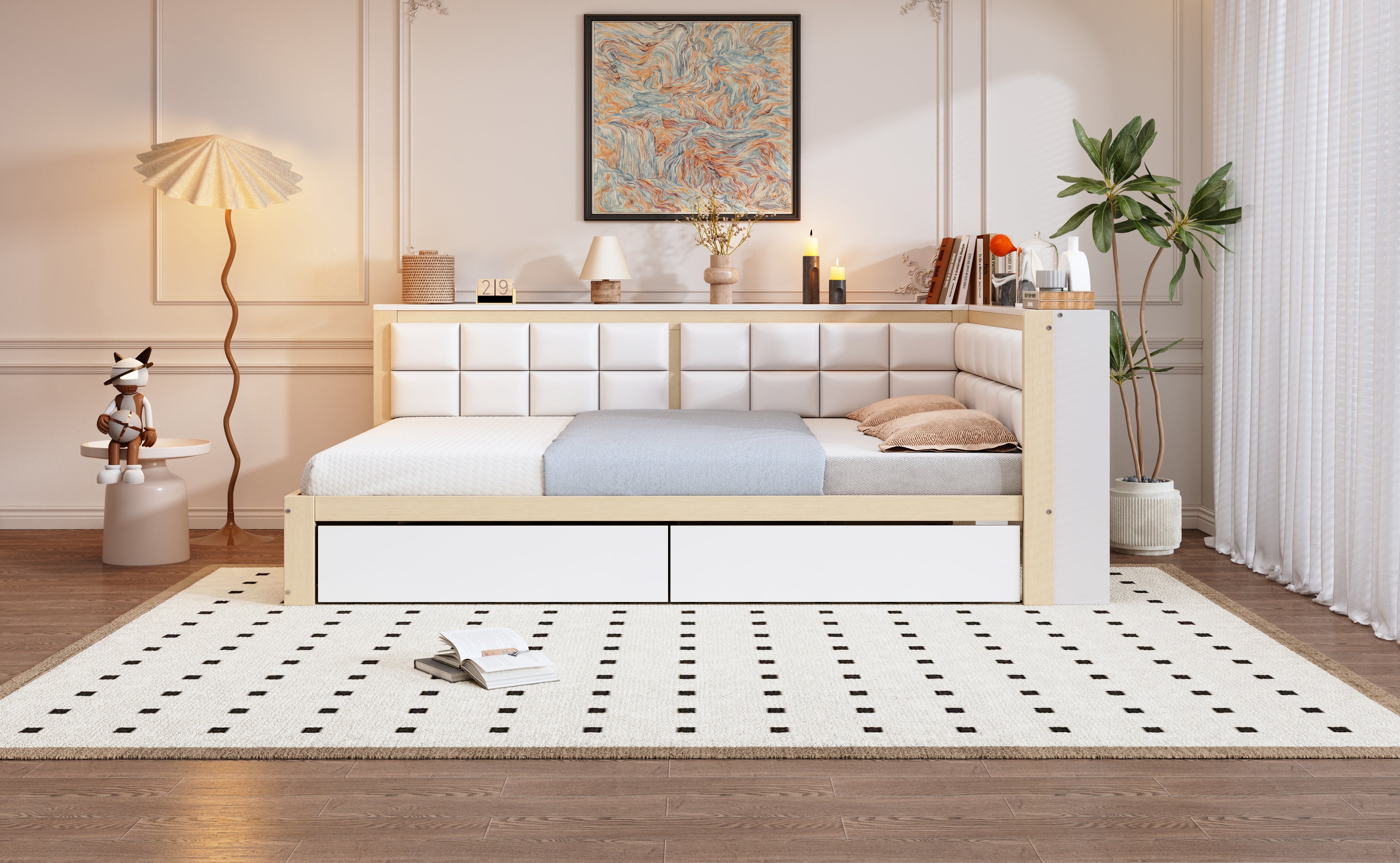 Logidon slaapbank 140x200 met rugleuning en opbergruimte naturel hout