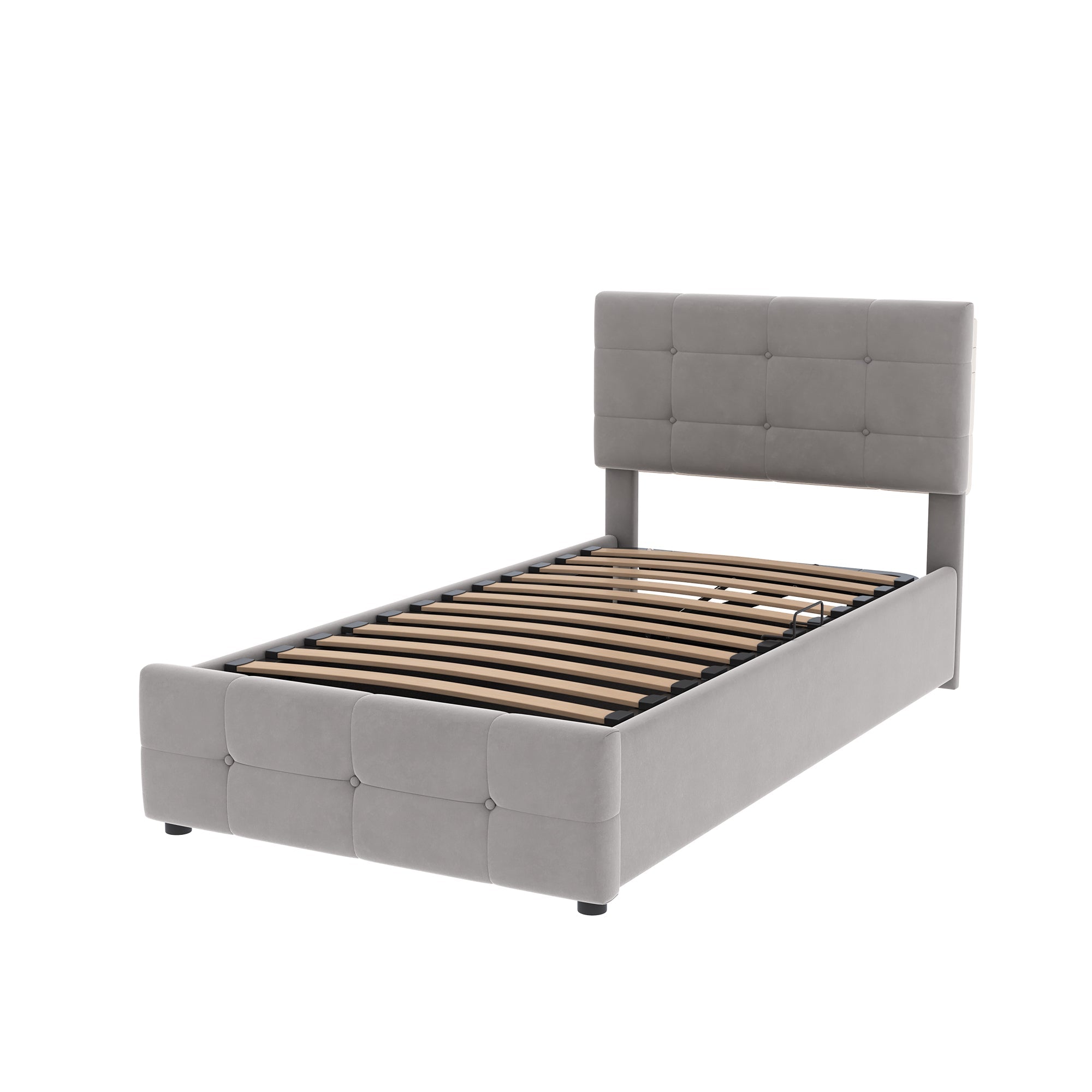 Logidon gestoffeerd bed 90x200 cm grijs fluweel met hydraulische opbergruimte