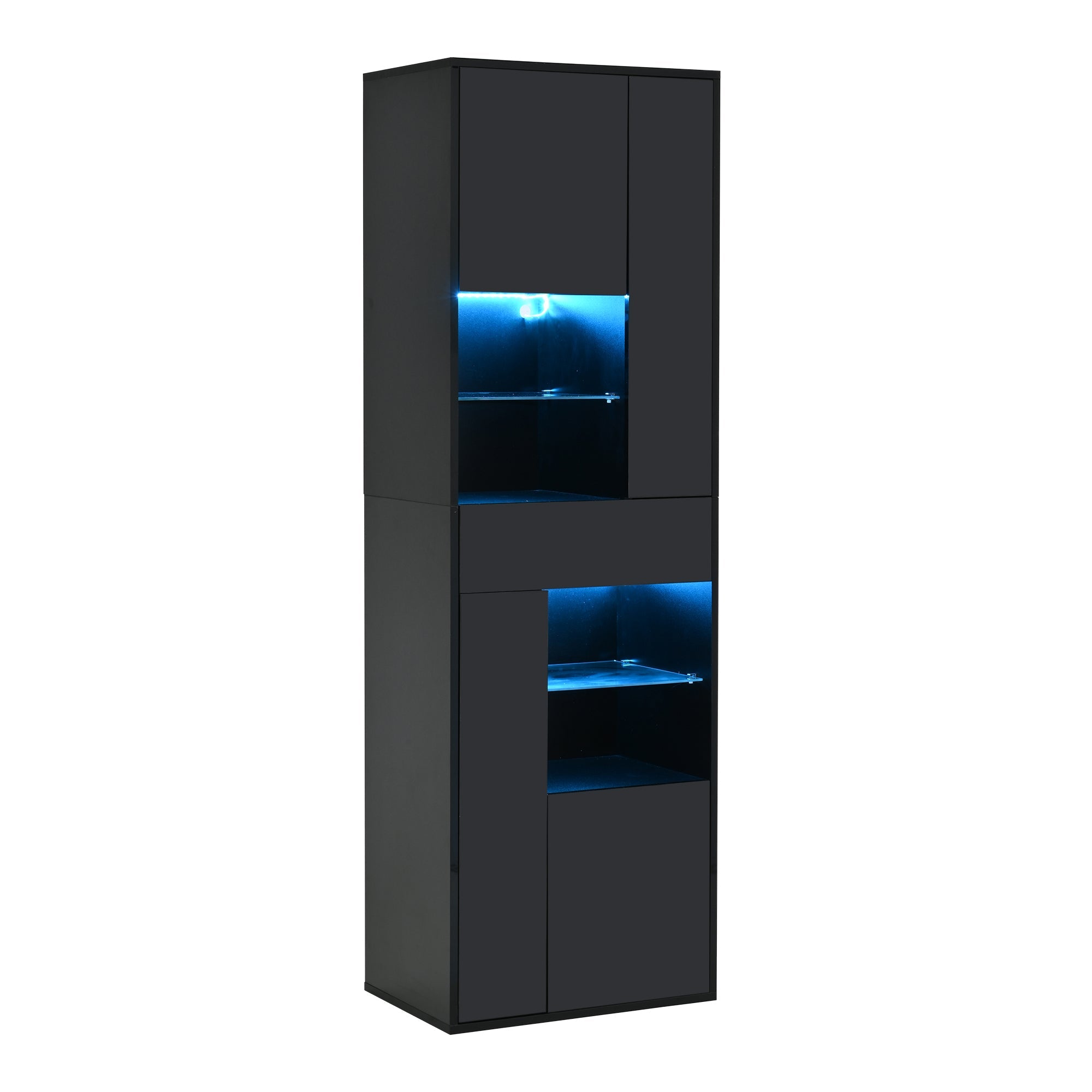Logidon zwarte hoogglans glazen vitrine 55 x 38 x 170 cm LED-verlichting